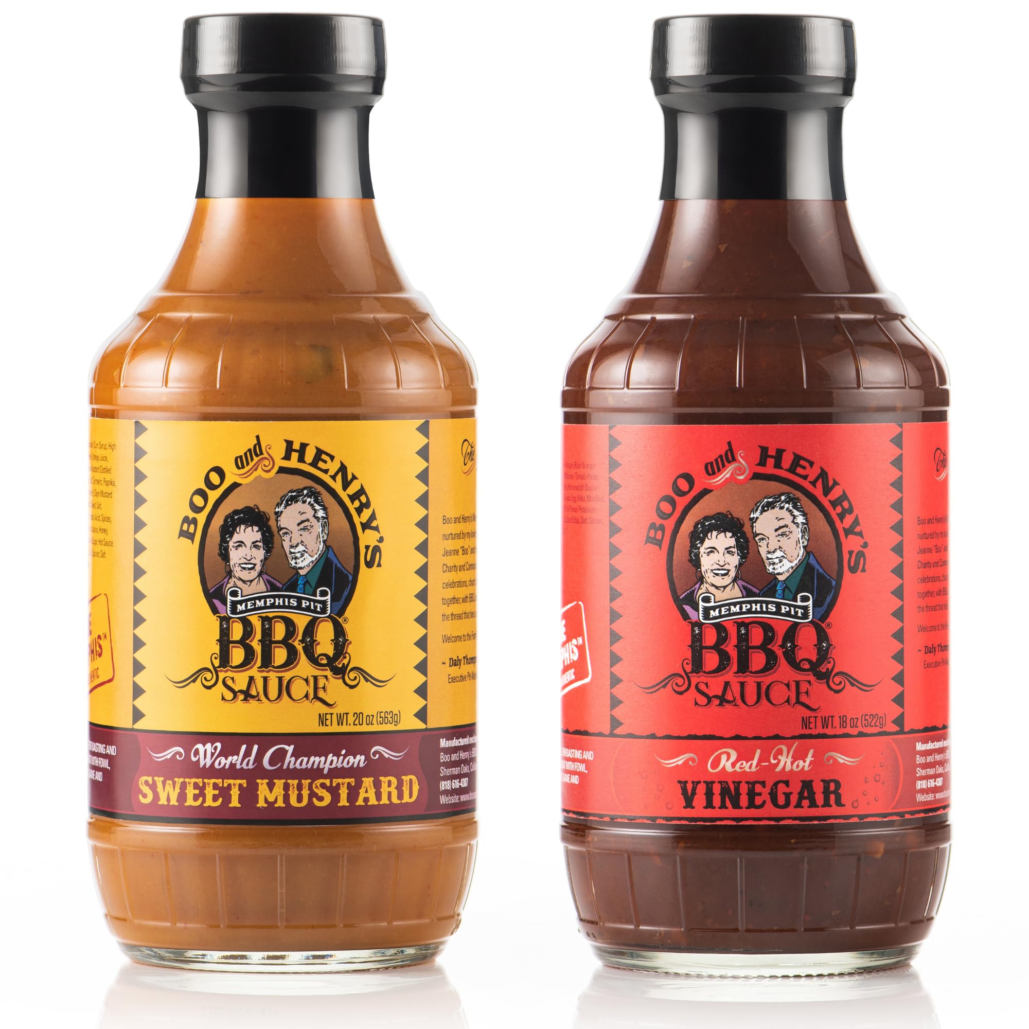 Boo and Henry's BBQ Carolina Barbecue Sauce Variety 2-Pack, Red Hot Vinegar Plus 1998 Memphis in May World Champion Sweet Mustard Sauce, Two Carolina