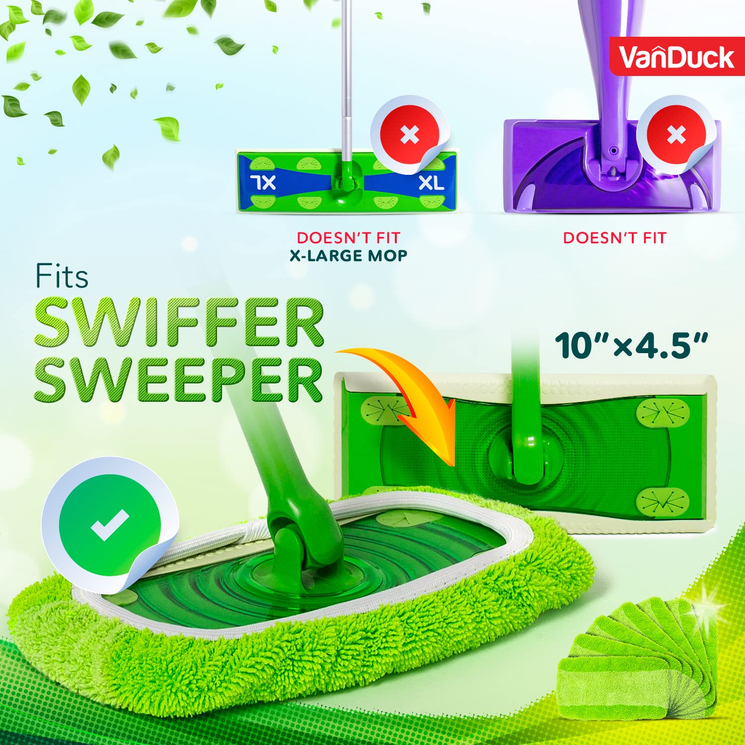 VanDuck Reusable Mop Pads Compatible with Swiffer Sweeper (4-Pack) - Washable Microfiber Mop Pads for Wet & Dry Use - All Purpose Floor Mopping