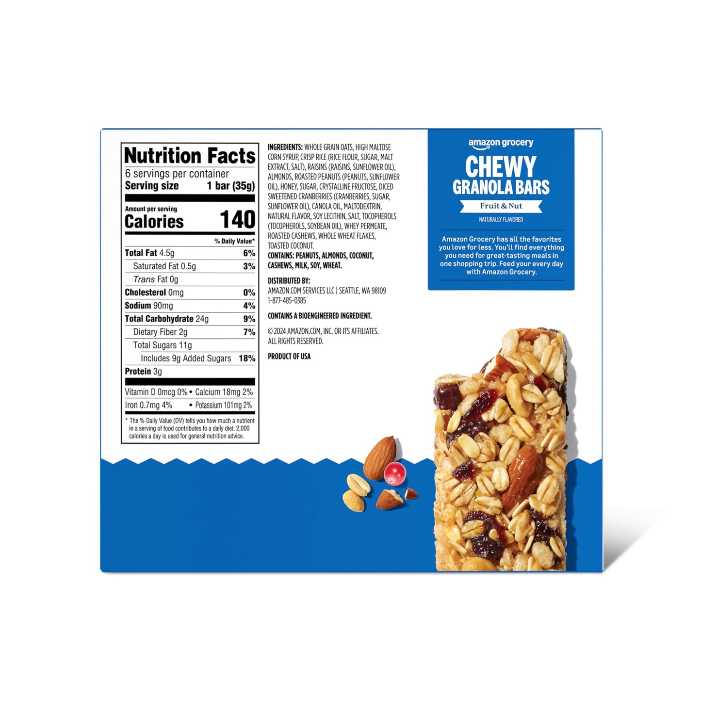Amazon Grocery, Fruit & Nut Chewy Granola Bars, 7.4 Oz, 6 Ct