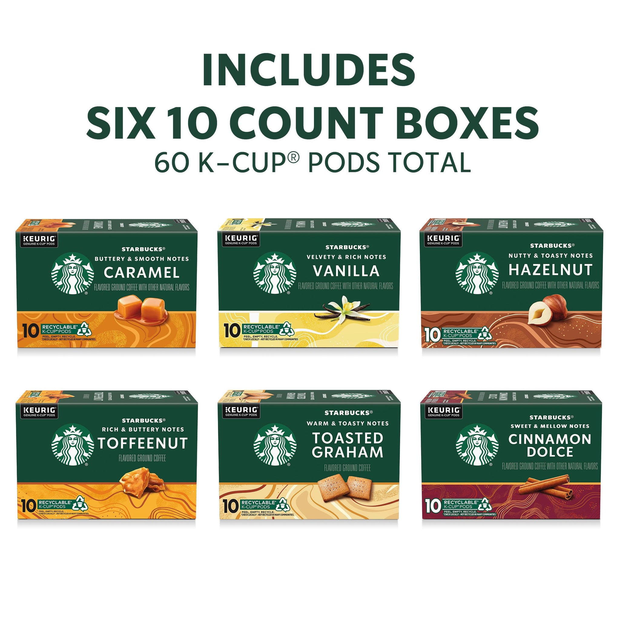 Starbucks K-Cup Coffee Pods, Flavored Hot or Iced Coffee, Variety Pack, 60 Keurig Pods
