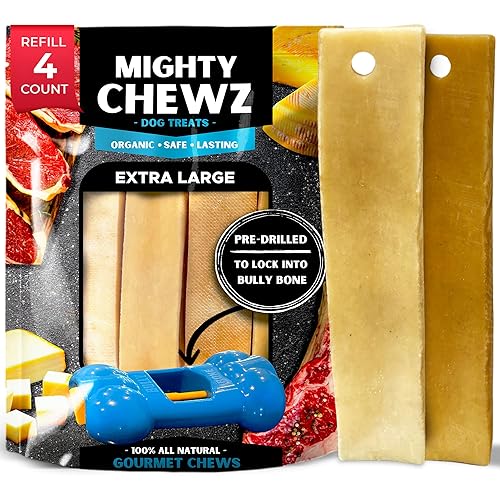 MIGHTY CHEWZ Yak Chew Refill Pack Only, Extra Large (4 Pieces) - Pre-Drilled, Ready to Chew and Designed for Safety