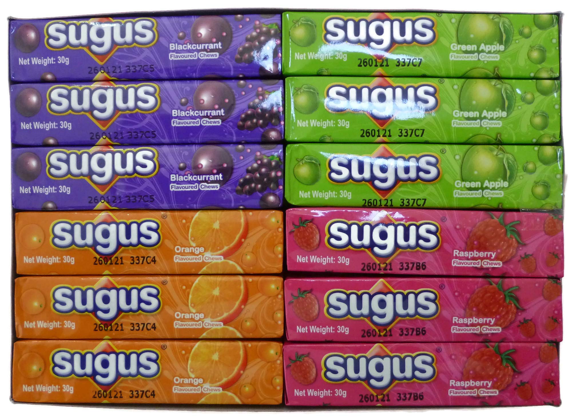 Sugus Chewy Candy Candies Bar Assorted Flavour Green Apple ,Blackcurrant, Orange and Raspberry, (Pack of 12) / 12.72 Ounce