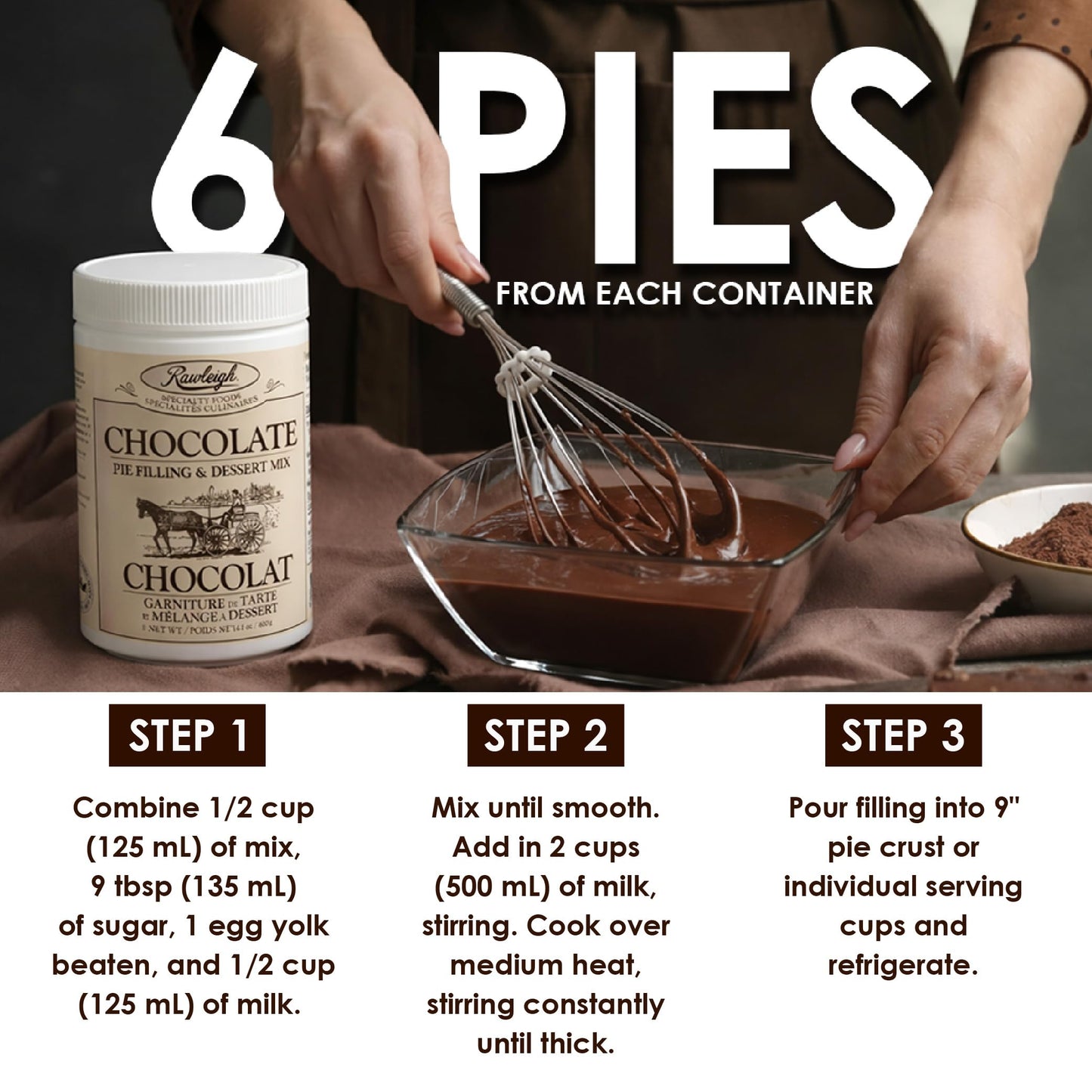 Rawleigh Chocolate Pie Filling & Dessert Mix (14.1 oz / 400g) - Makes Up to 6 Rich Homemade-Style Sumptuous Pies - Gluten Free, Kosher & Vegetarian