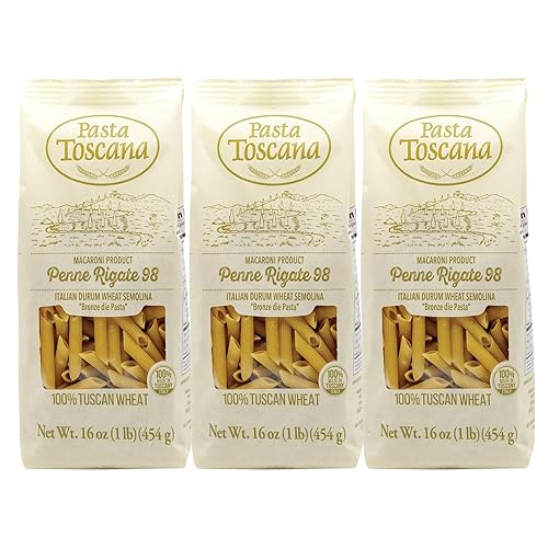Pasta Toscana | Bronze Die Pasta | Italian Durum Wheat Semolina | Bronze die Pasta, 16 oz (Pack of 3, Penne Rigate)