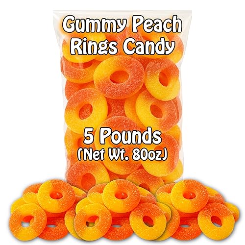 Peach Rings Gummy Candy (5 Pound Bag) 80oz. Bulk Chewy Authentic Taste Gourmet Candies