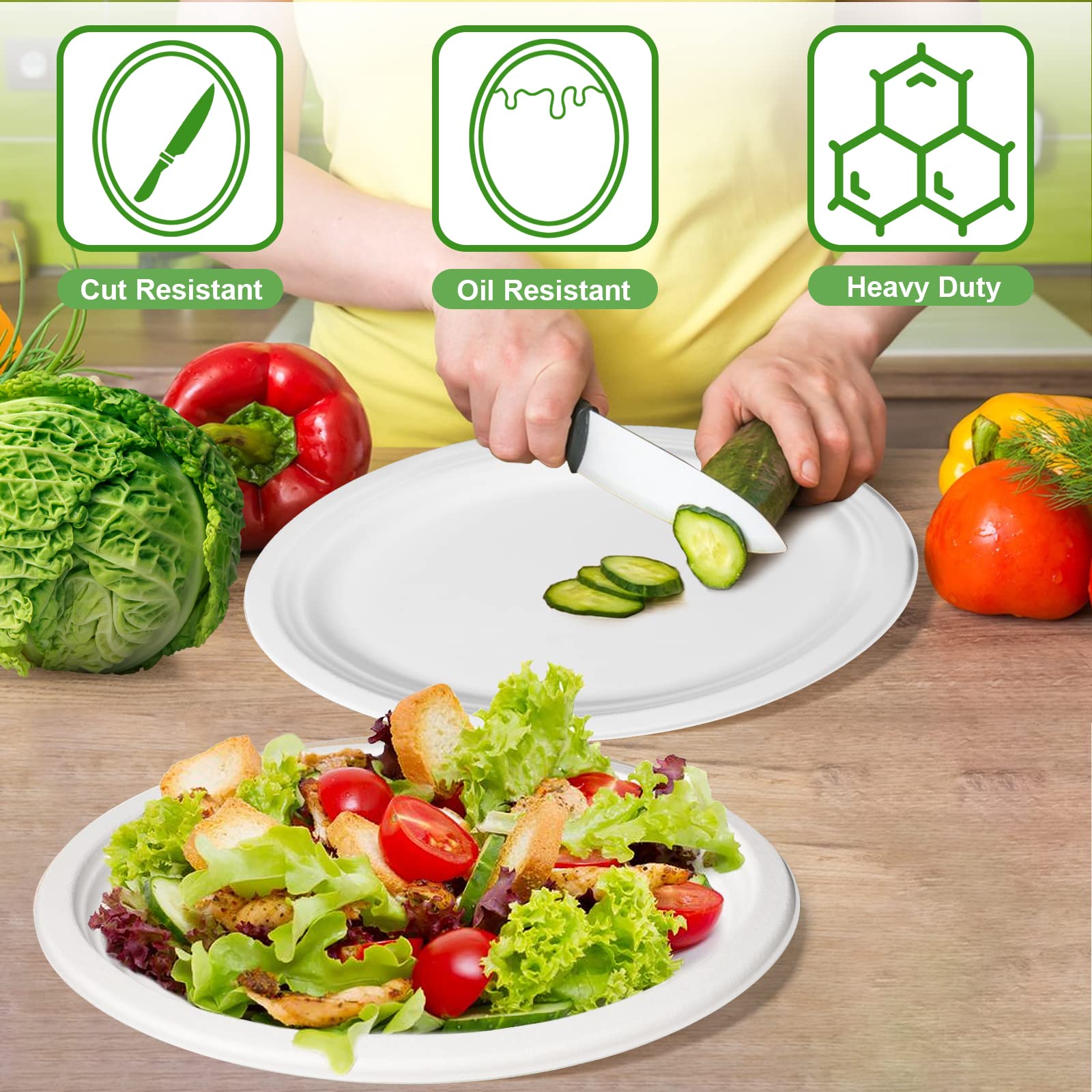 EcoAvance Oval Compostable Paper Plates 60 Pack, Large 12 inch, Eco Friendly Disposable Dinner Plates, Heavy Duty, White