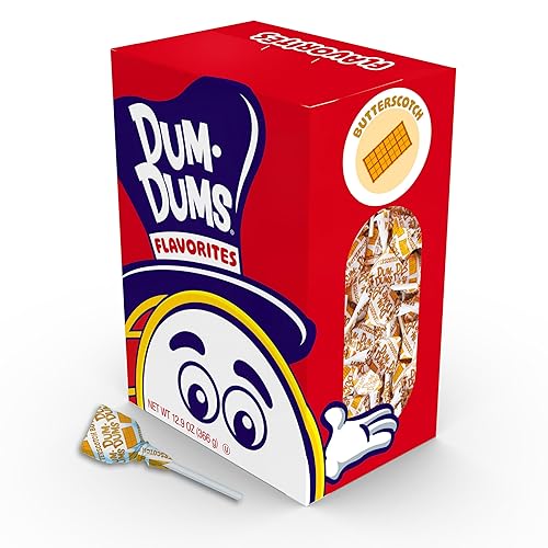 Dum Dums Butterscotch Lollipops - Bulk Candy Box with Lollipops Individually Wrapped, Single Flavor Gourmet Suckers - 50 Count