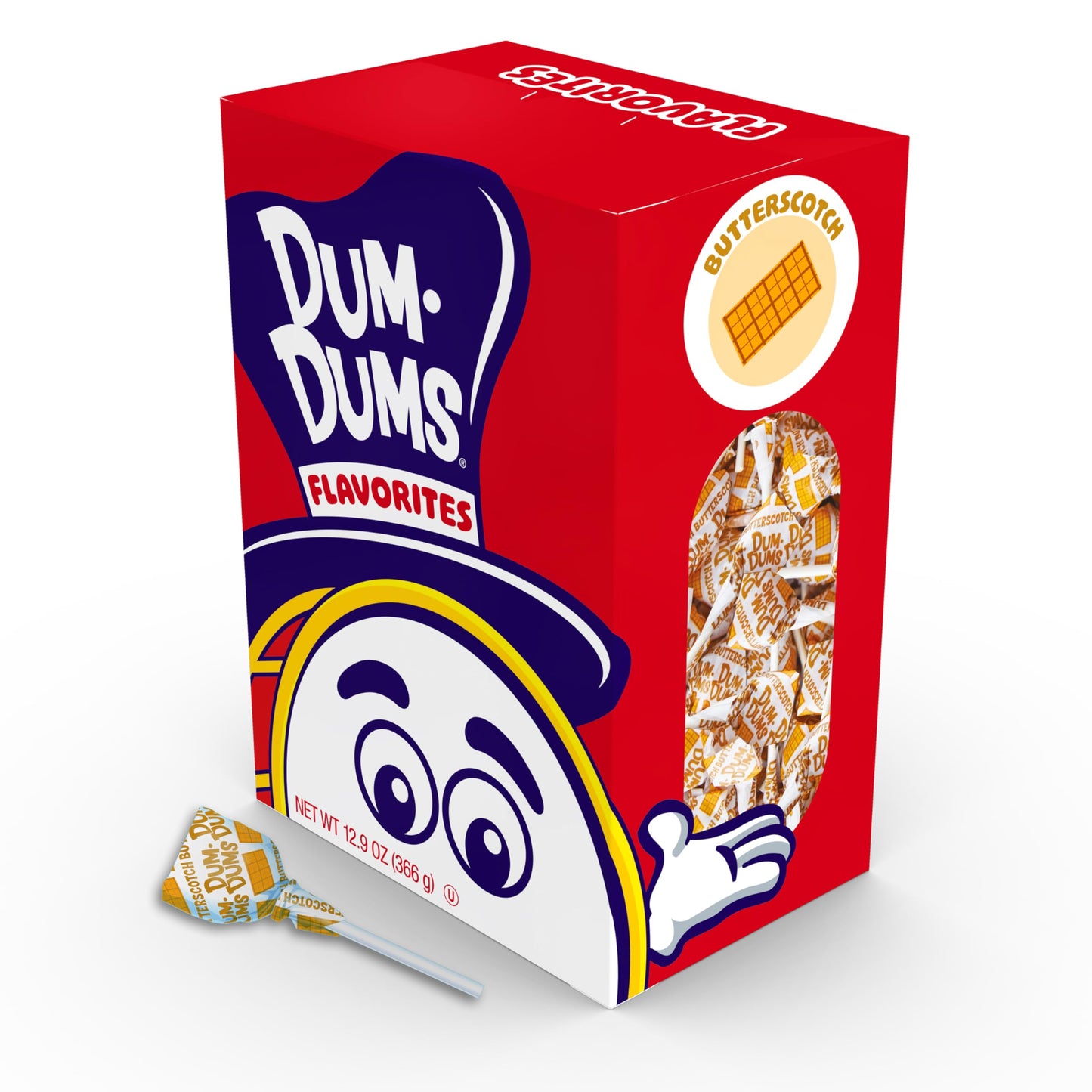 Dum Dums Butterscotch Lollipops - Bulk Candy Box with Lollipops Individually Wrapped, Single Flavor Gourmet Suckers - 50 Count