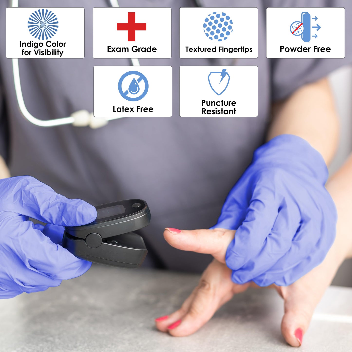 INNOVATIVE HAUS Indigo Nitrile Exam Gloves. Powder Free, Latex Free, Disposable. Ideal for Medical, Food Handling, Cleaning. Extra Large - 100 Pack