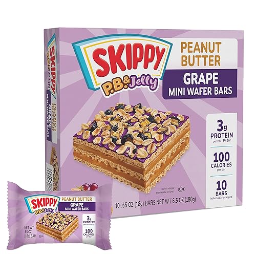 SKIPPY® Peanut Butter Wafer Bars Mini | Grape Jelly Flavored Coating | Peanut Butter Wafers with Real Fruit & Oats on Top | Sweet & Creamy Dessert