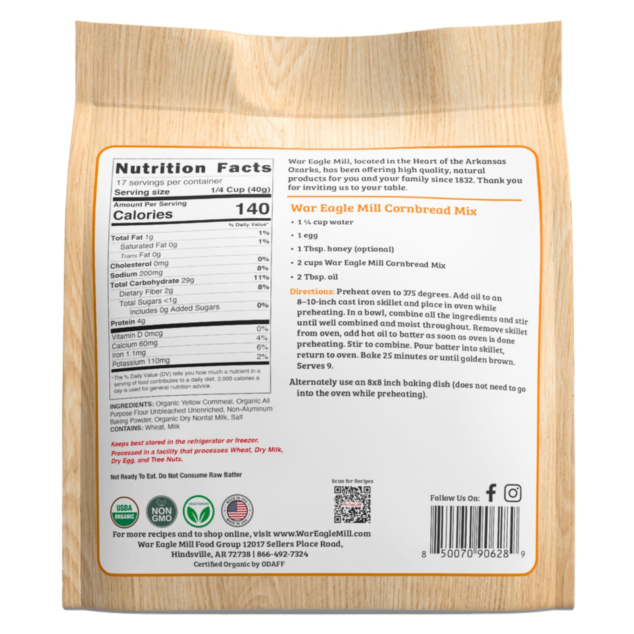 War Eagle Mill Organic Yellow Cornbread Mix, 2-pack (24 oz bags)