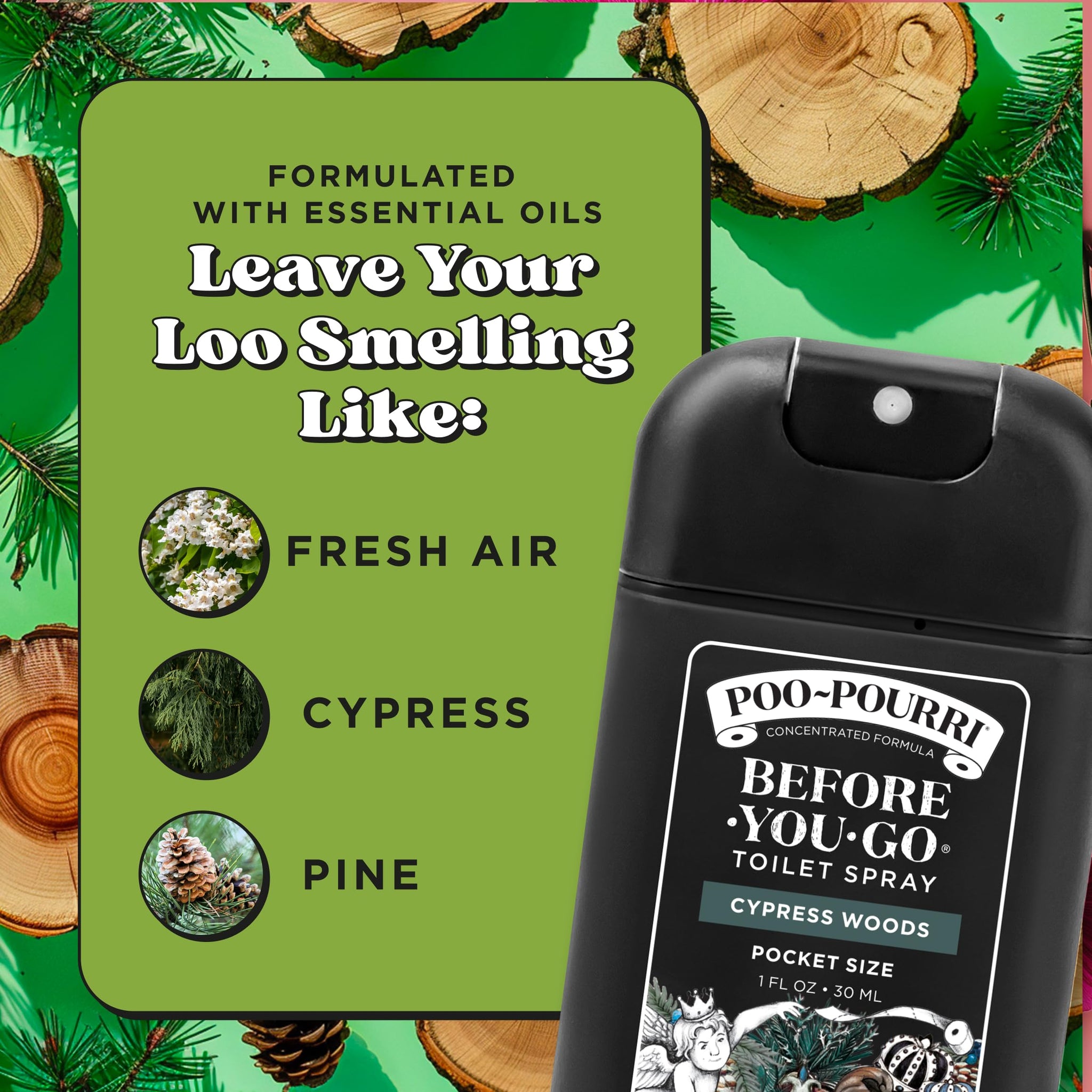 Poo-Pourri Cypress Woods Pocket Sprayer Before-You-Go Toilet Spray - Instantly Trap Bathroom Odor - Plant Based Ingredients & Essential Oils - No