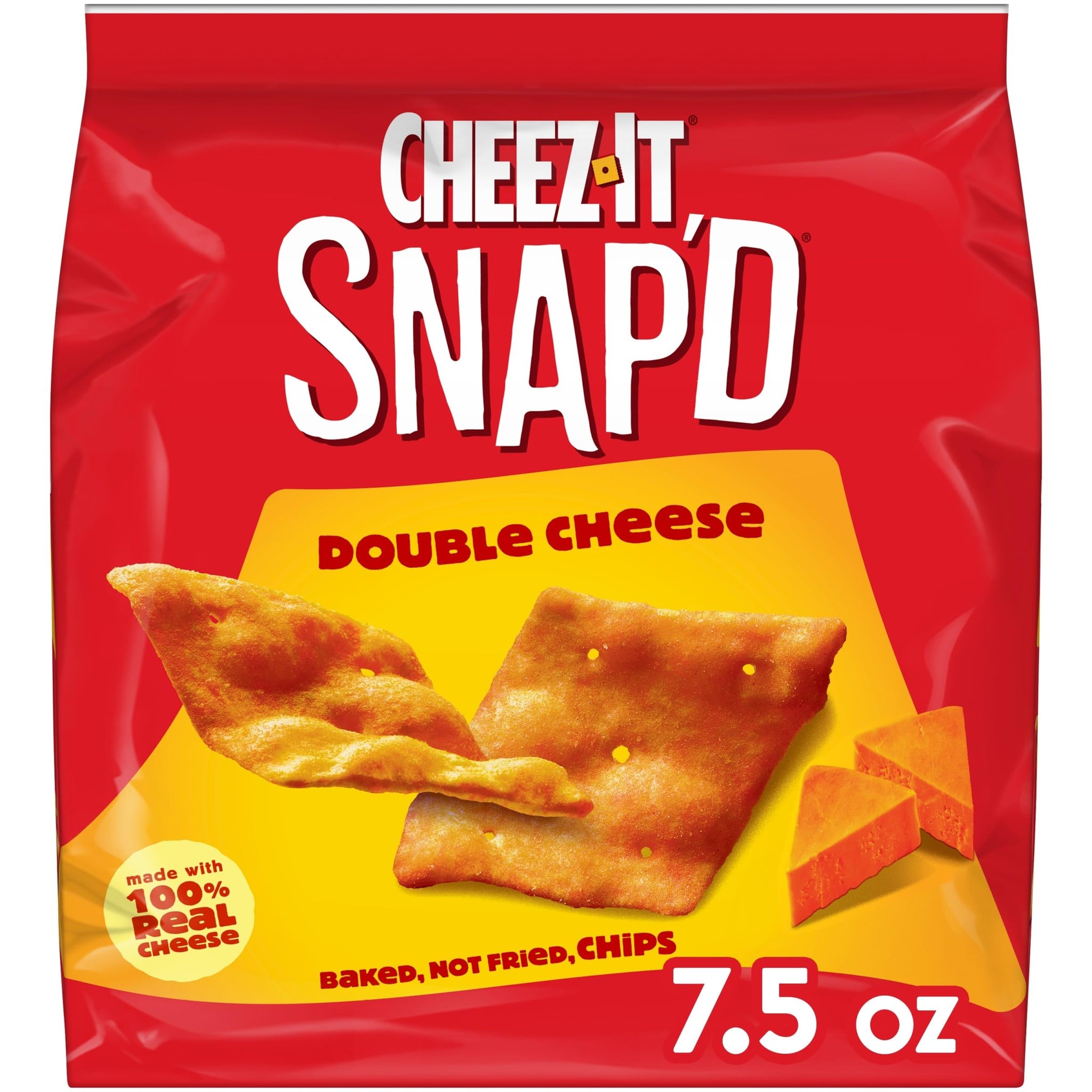 Cheez-It Snap'd Cheesy Baked Chips, Lunch Snacks, Double Cheese, 7.5oz Bag (1 Bag)