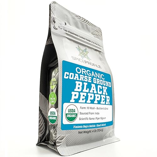Spice Profile USDA Organic Coarse Ground Black Pepper, Lab Tested for Heavy Metals, Resealable 4 oz Pouch, Kaali Mirch, Pimienta Negra Molida