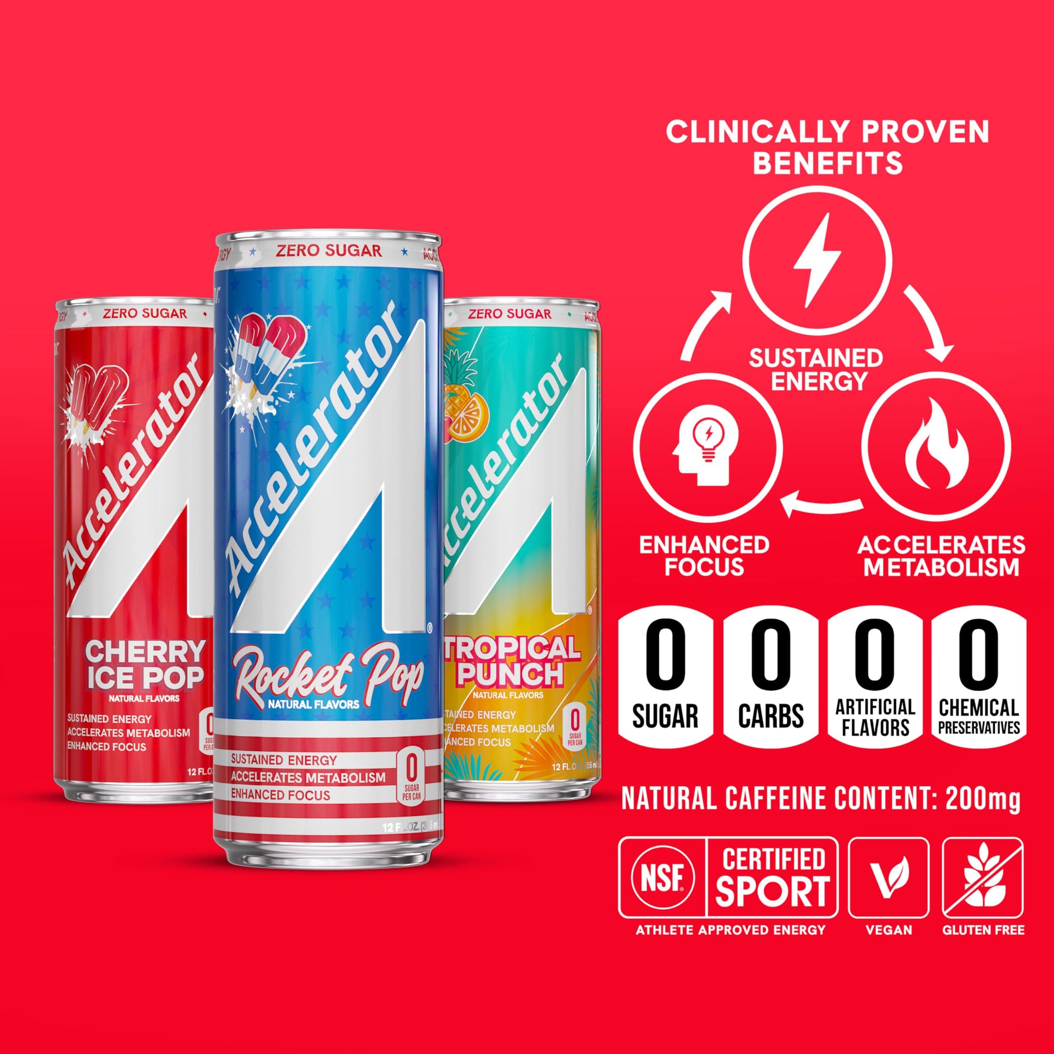 Accelerator Energy Drink, Ultimate Variety Pack 12oz can (12 pack), Zero Sugar, Sustained Energy from 100% Natural Caffeine (200mg from Green Coffee