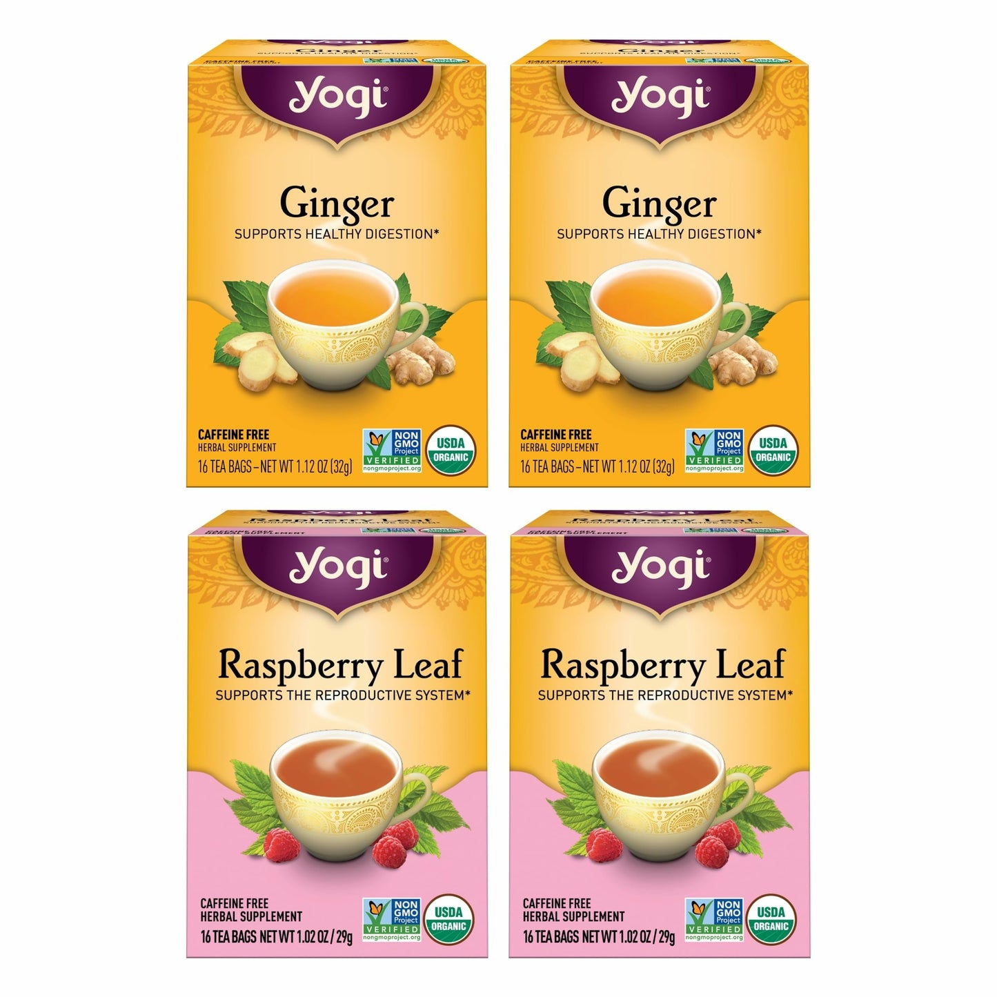 Yogi Tea Women's Wellness Variety Pack 4pk - 16 Bags per Pack (4 Packs) - Supports Moon Cycle and Digestion - Includes (2 Boxes Each) of Ginger