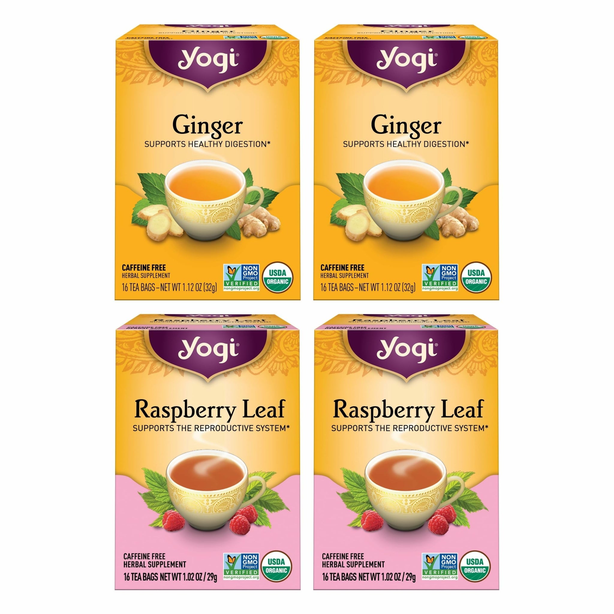 Yogi Tea Women's Wellness Variety Pack 4pk - 16 Bags per Pack (4 Packs) - Supports Moon Cycle and Digestion - Includes (2 Boxes Each) of Ginger