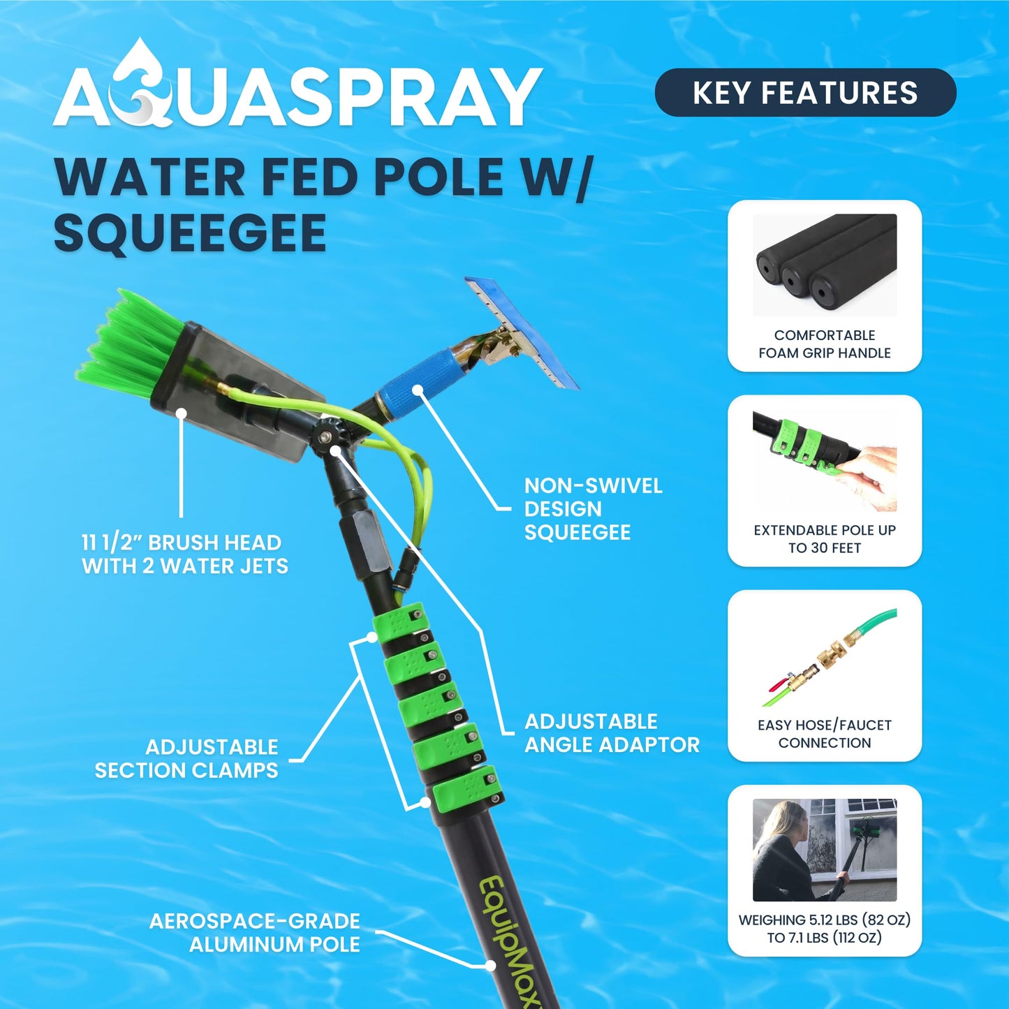 EQUIPMAXX 24 Feet Reach Solar Panel Cleaning Brush & Pole Kit Window Cleaner Solar Panel Cleaning System Washing Tool Professional Solution: Scrubber