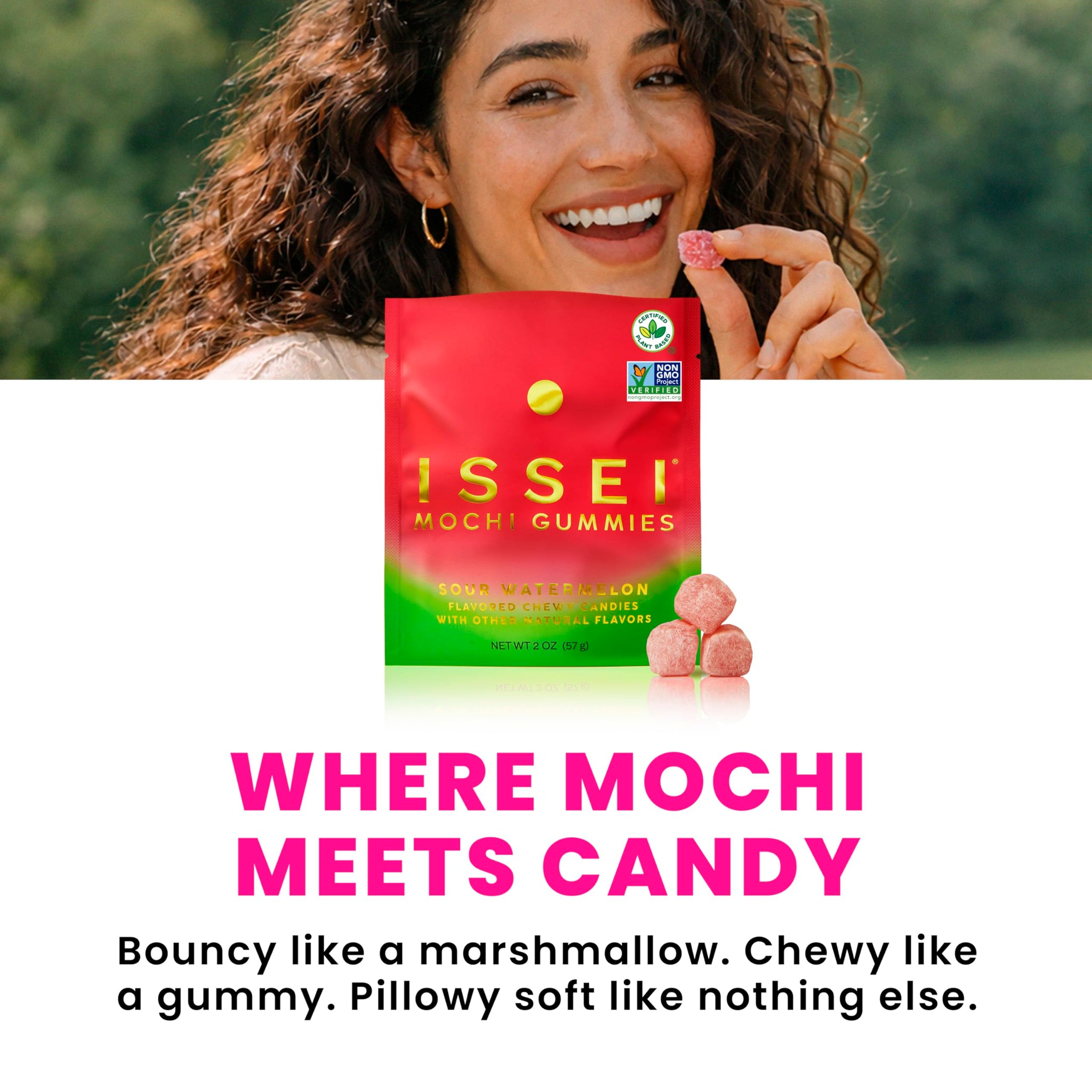 ISSEI Strawberry Mochi Gummies | Dye-Free Candy with Colors from Natural Sources | Gelatin-Free | Plant-Based | Non-GMO | Real Sugar | Award-Winning