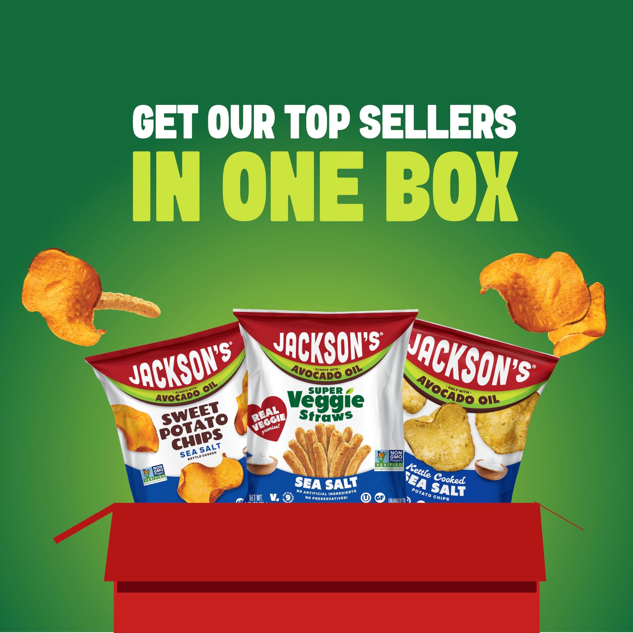 Jackson’s Mixed Snack Variety (1 oz & 1.5oz Pack of 10) - Made with Avocado Oil, Veggie Straws, Sweet Potato Chips & Kettle Chips, Snack Variety Pack