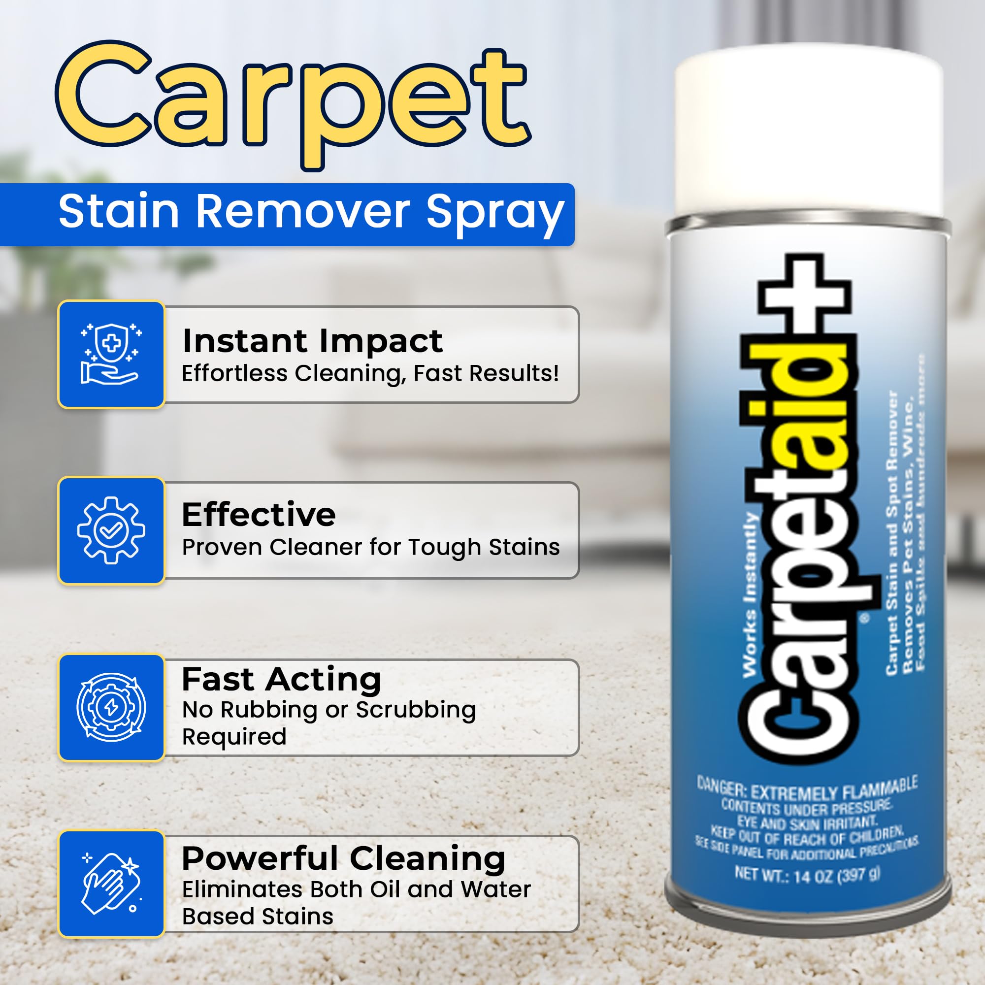 Carpet Aid Spot & Stain Remover - Removes Oil, Grease, Ink, Coffee, Pet Urine & Lipstick from Carpets, Rugs & Upholstery, Pack Of 2