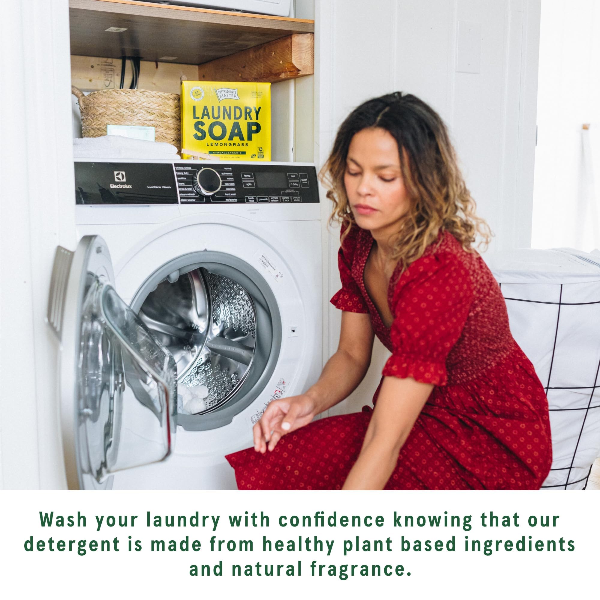 Ingredients Matter Powder Laundry Soap - Lemongrass Scent, Hypoallergenic Detergent, Natural & Eco-Friendly, Plastic Free, Made in USA, Natural
