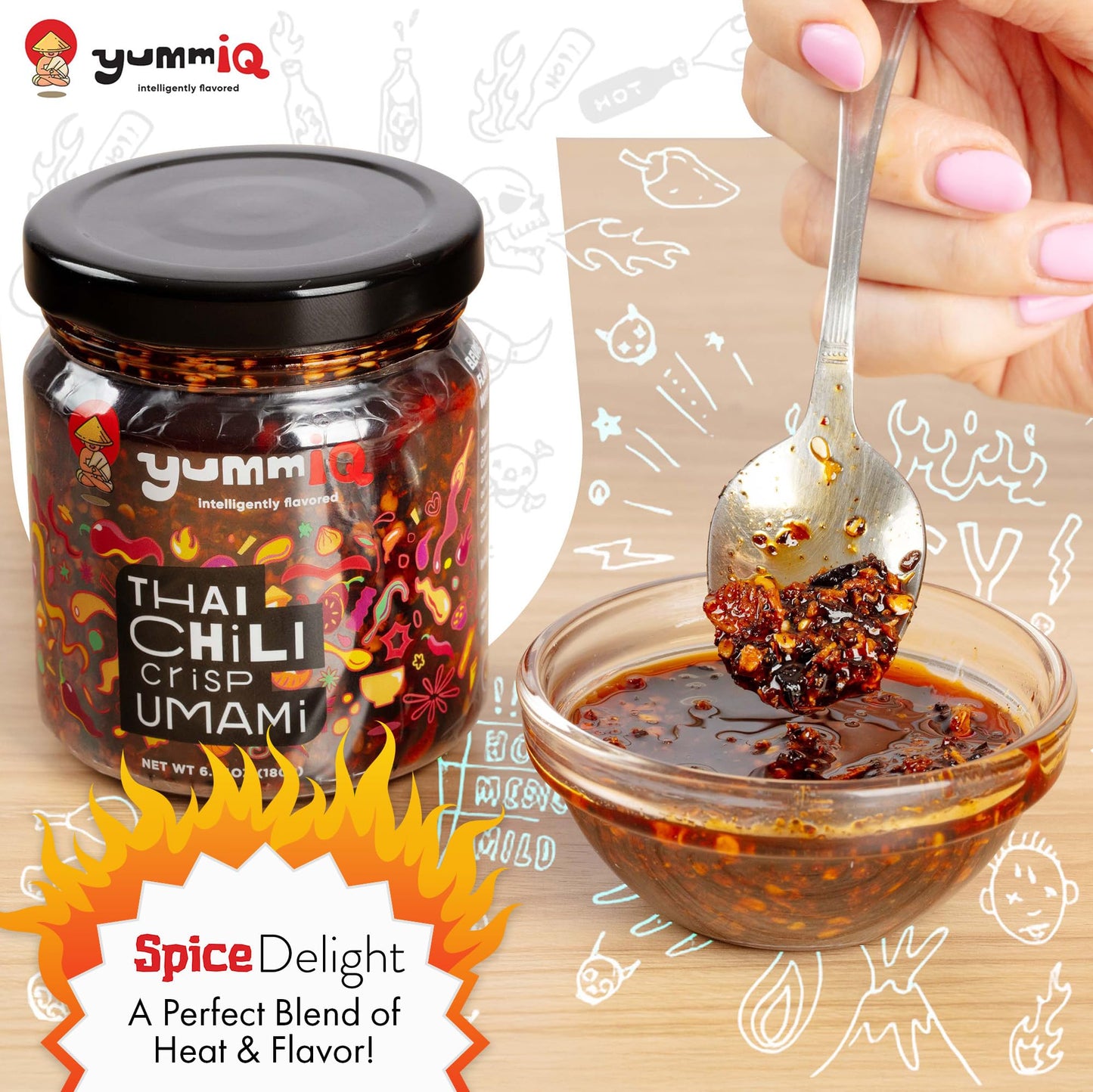 Thai Chili Crisp Umami Sauce - Crunchy Spicy Garlic with Fresh Peppers - Vegan, No MSG or Preservatives Bold Flavor - Hot Oil Condiment for Noodles