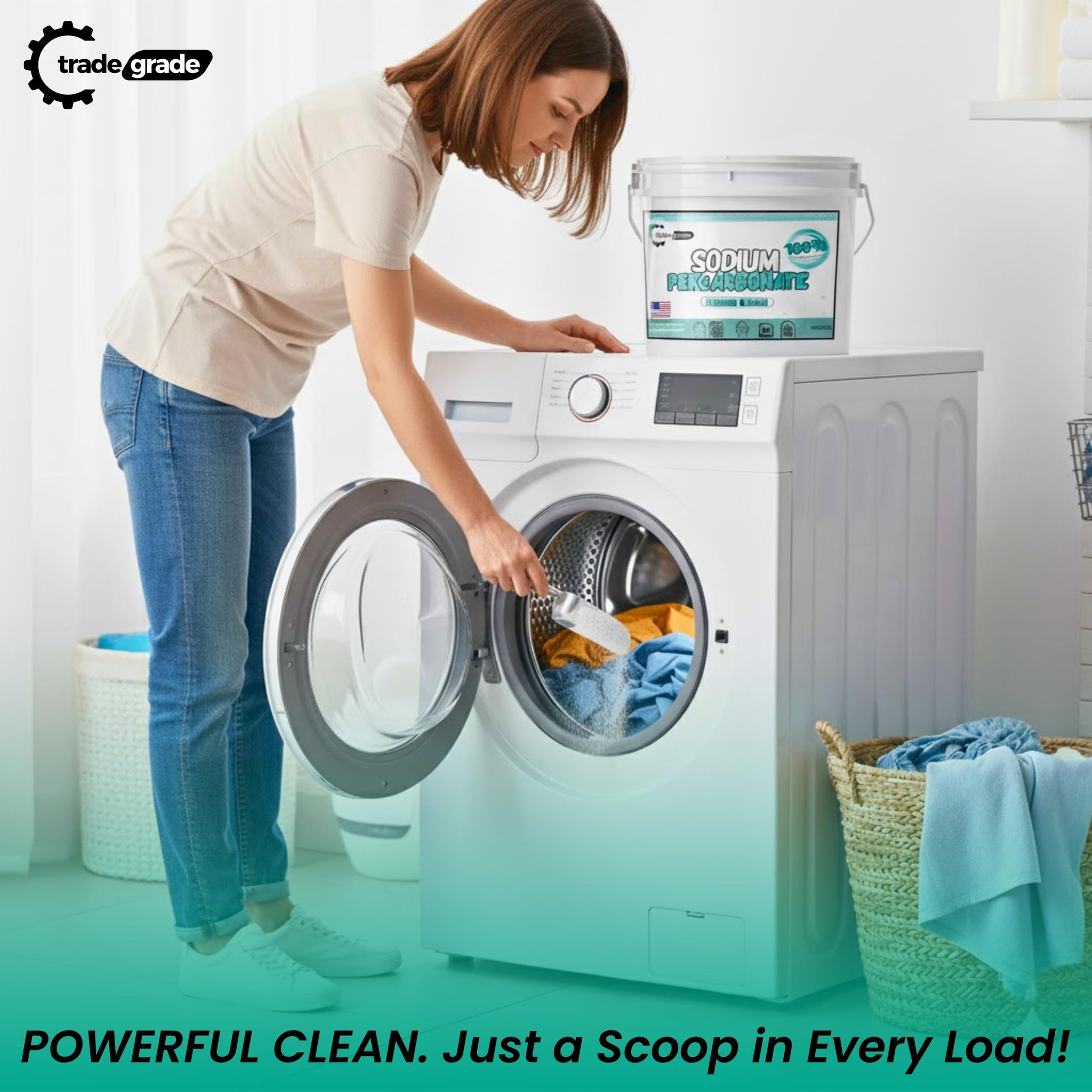 TradeGrade Sodium Percarbonate Powder - Oxygen Bleach Powder for Laundry, Home & Outdoor Cleaning - Unscented Multi-Purpose Cleaner and Stain Remover