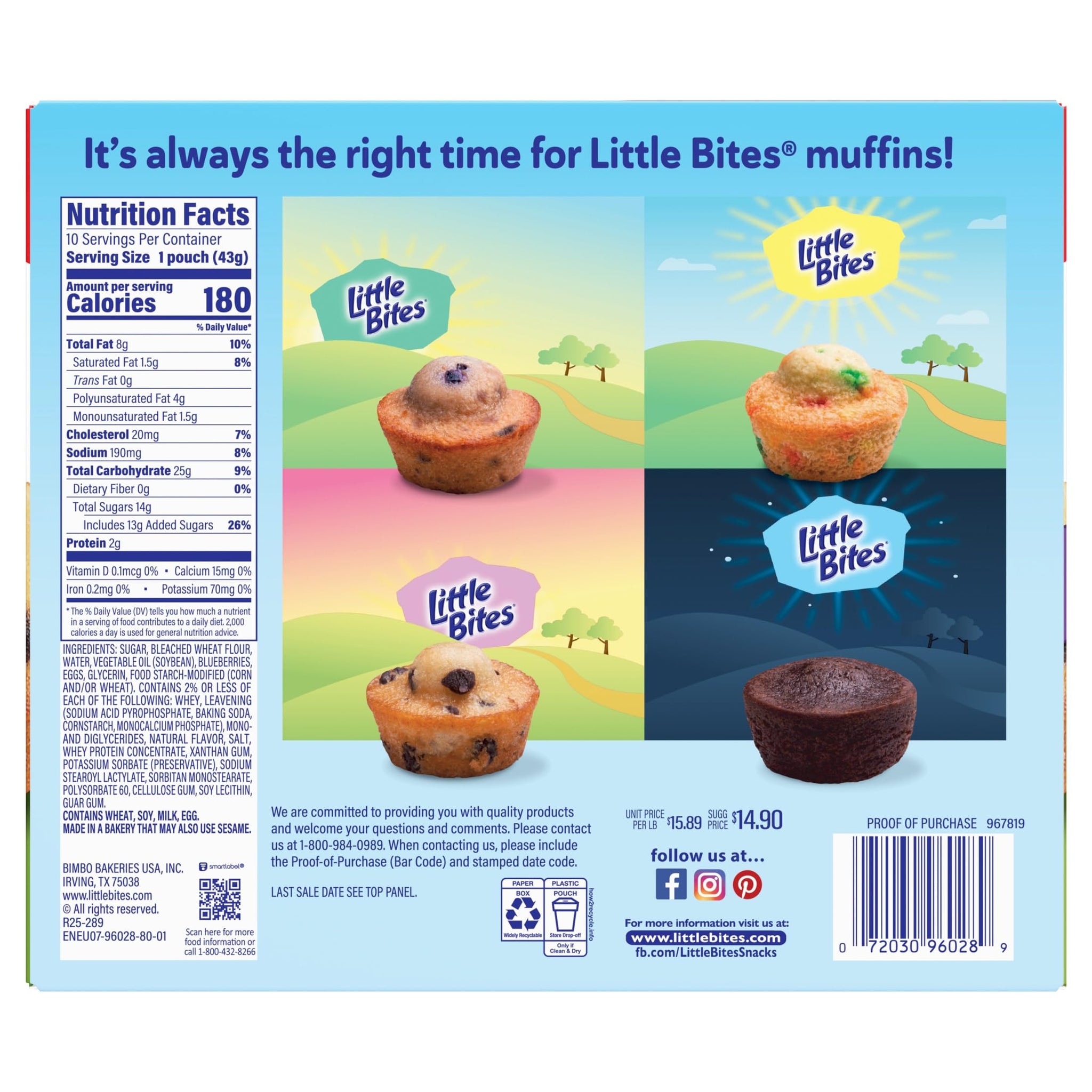 (Value Pack) Little Bites Blueberry Muffins, 10 individual packs, (1.5 oz each), Real Blueberries Mini Muffins, 15 oz Multipack