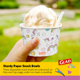 Glad for Kids Unicorns Paper Snack Bowls, Disposable Paper Bowls for Kids Snacks and Parties, Sturdy Microwave Safe Bowls for Everyday Use and Easy