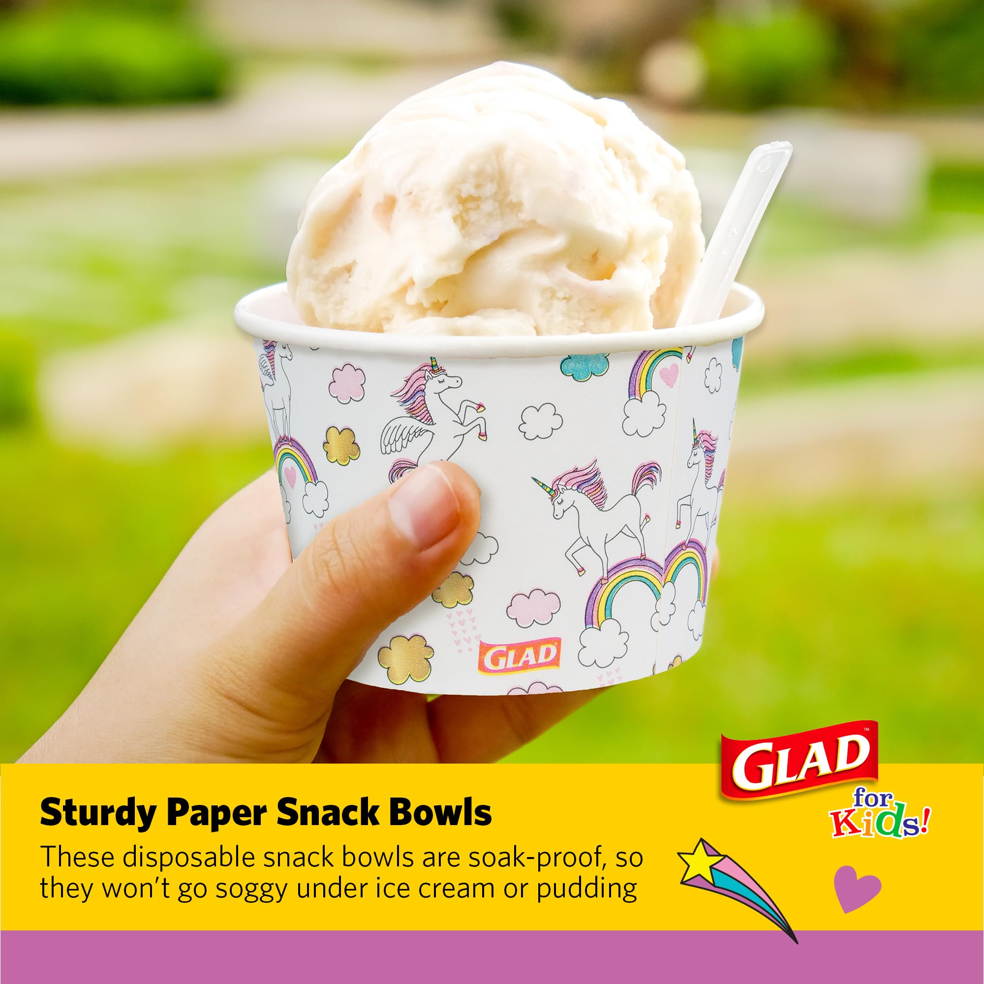 Glad for Kids Unicorns Paper Snack Bowls, Disposable Paper Bowls for Kids Snacks and Parties, Sturdy Microwave Safe Bowls for Everyday Use and Easy