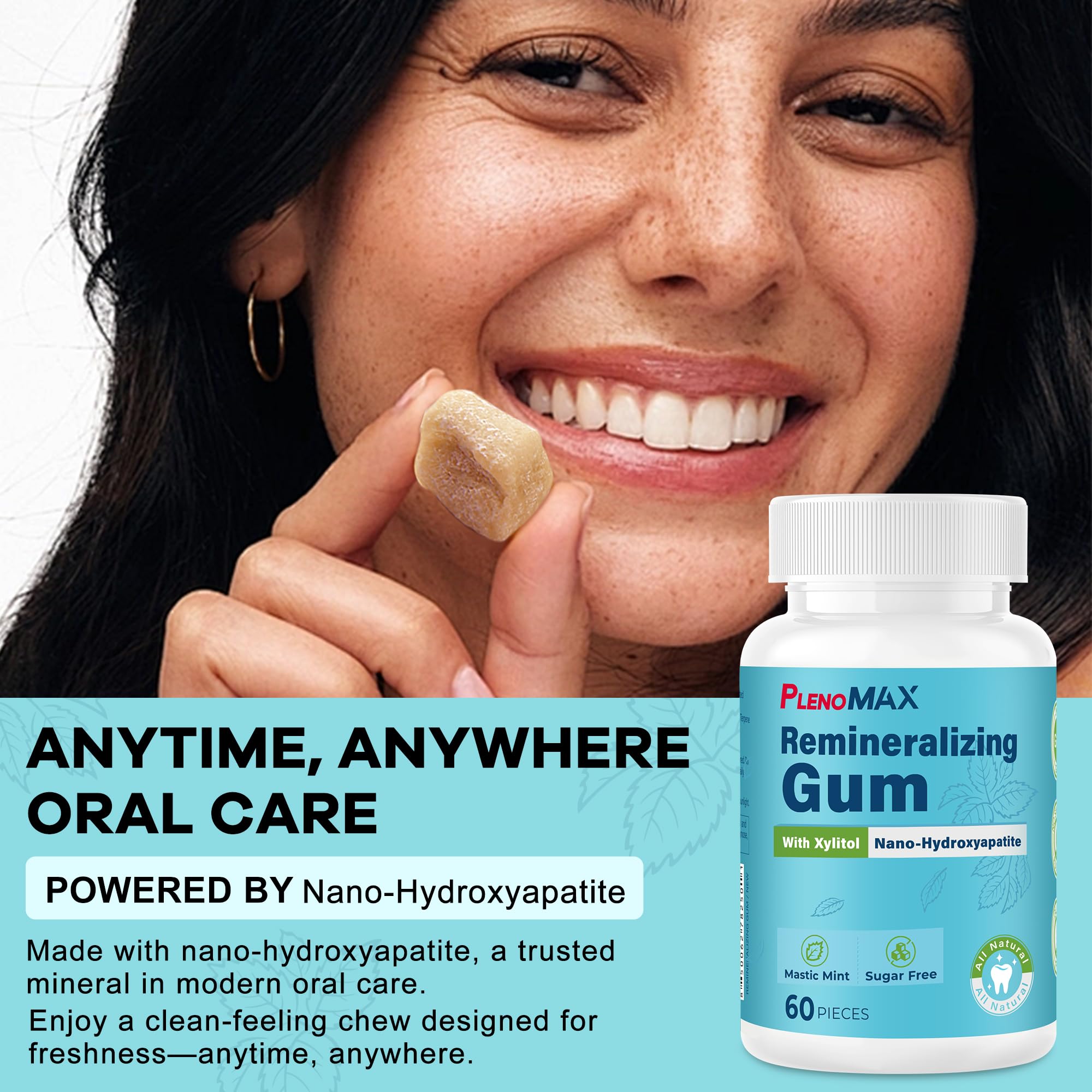 Remineralizing Chewing Gum - Nano Hydroxyapatite Gum with Xylitol for Oral Care, Teeth Remineralization & Fresh Breath | Sugar-Free, Mint Flavor