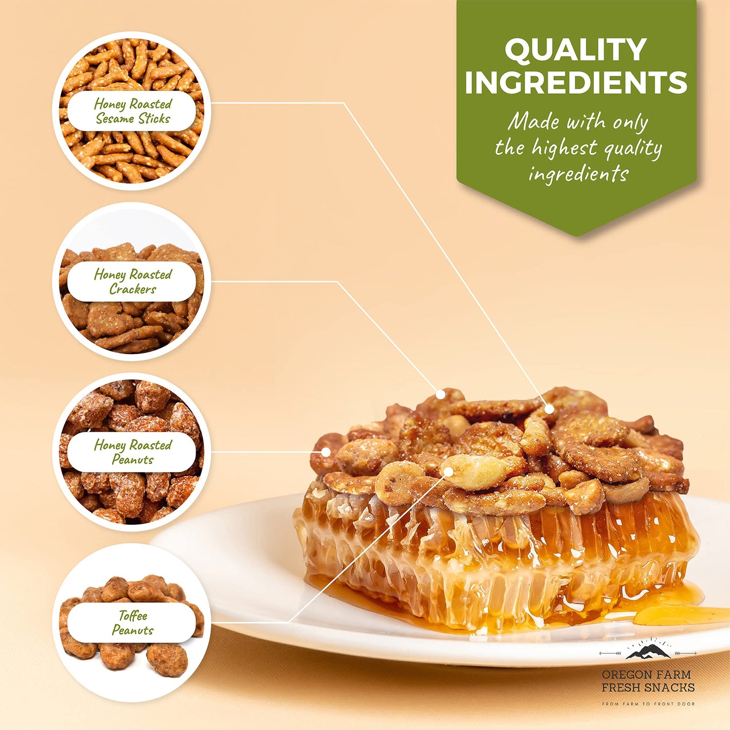 Oregon Farm Fresh Snacks Honey Roasted Mixed Nuts Snack Mix - Locally Made Honey Roasted Peanuts, Toffee Peanuts & Sesame Sticks Snacks - Perfect