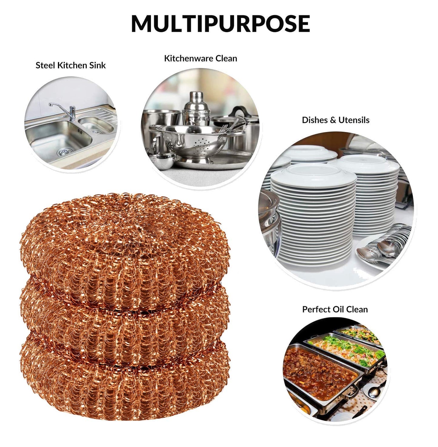 12 Pack Copper Coated Scourers by SCRUBIT - Scrubber Pad Used for Dishes, Pots, Pans, and Ovens. Easy scouring for Tough Kitchen Cleaning.