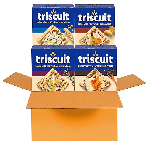 Triscuit Whole Grain Wheat Crackers 4 Flavor Variety Pack, Lunch Snacks, Bulk Snack Crackers, 4 Boxes