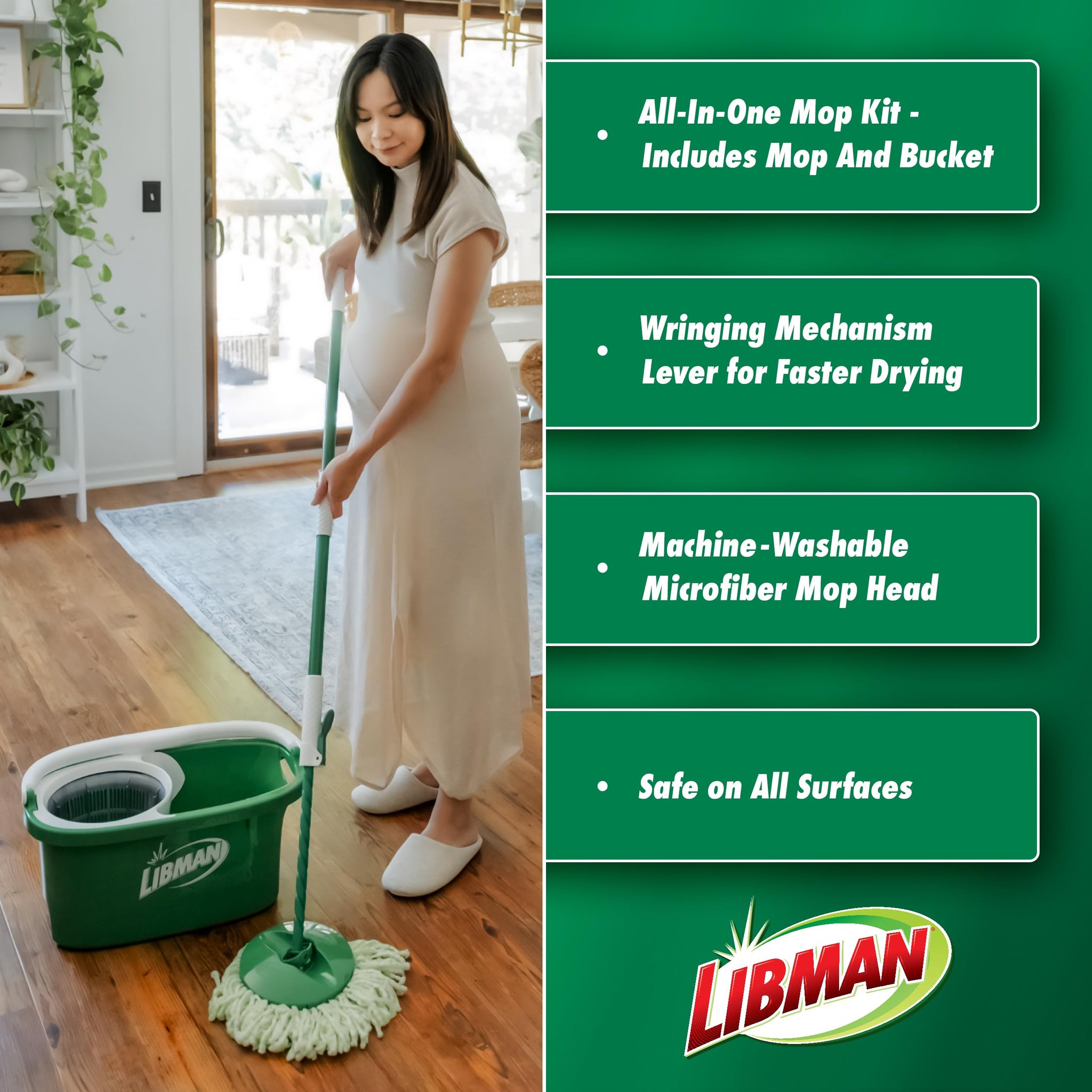 Libman Tornado Spin Mop System with Refill Heads, Microfiber Spinning Mop and Bucket with Wringer Set for Home, Floor Cleaning of Hard-Wood, Laminate