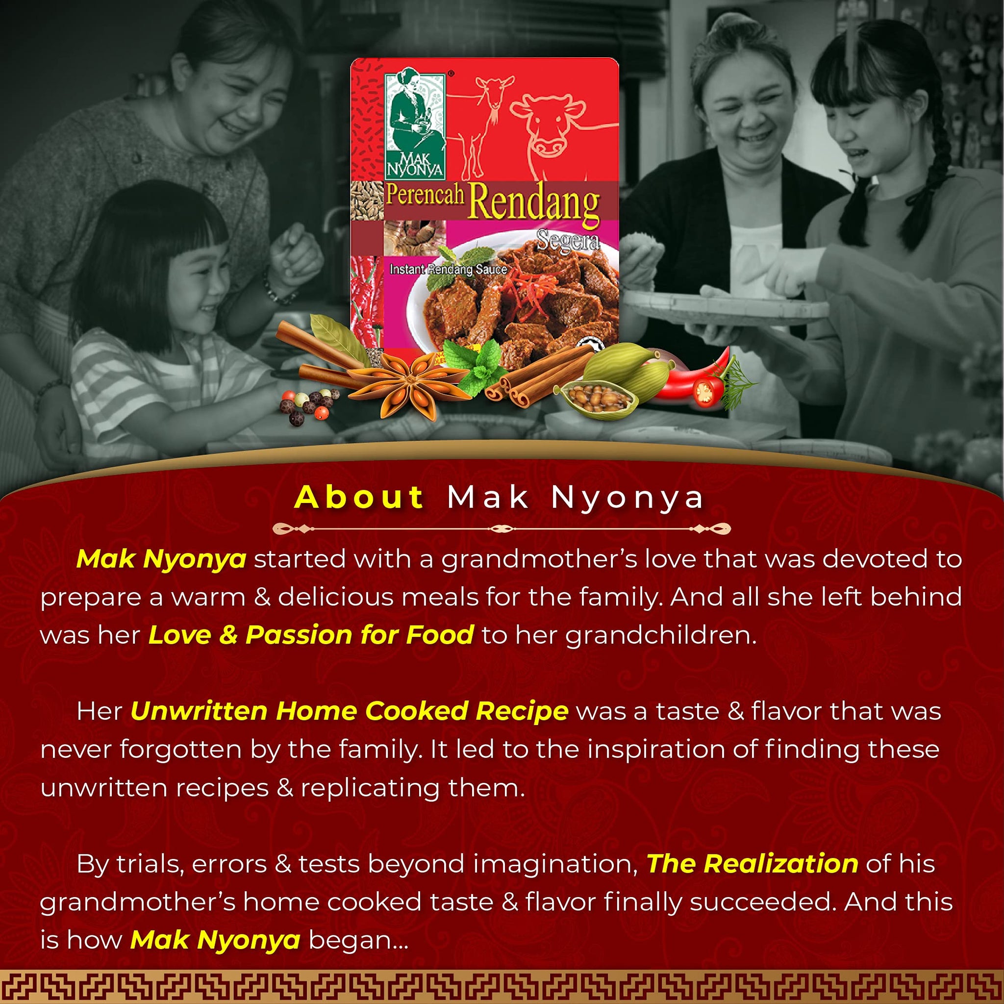 Mak Nyonya Instant Rendang Sauce For Beef/Chicken X4 Dry Curry Paste Authentic Rendang Instant Curry Sauce For Beef Chicken Vege Fish Seafood & Other