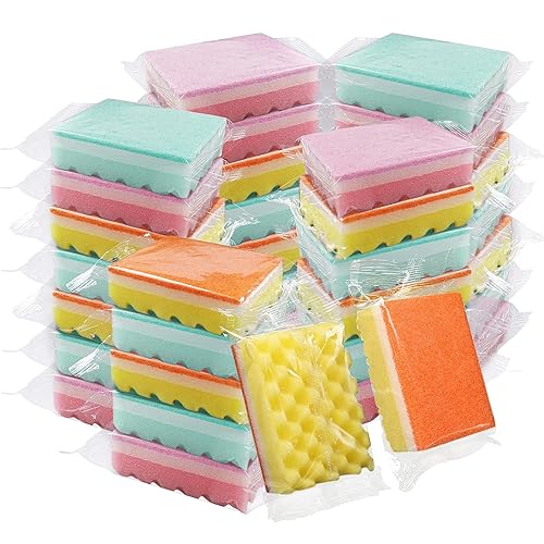 (56 Pack) Kheoxusa Individually Wrapped Sponges,Sponge Individually Wrapped,Individually Wrapped Sponges Bulk Packed for Cleaning Dishes Kitchen Scrub