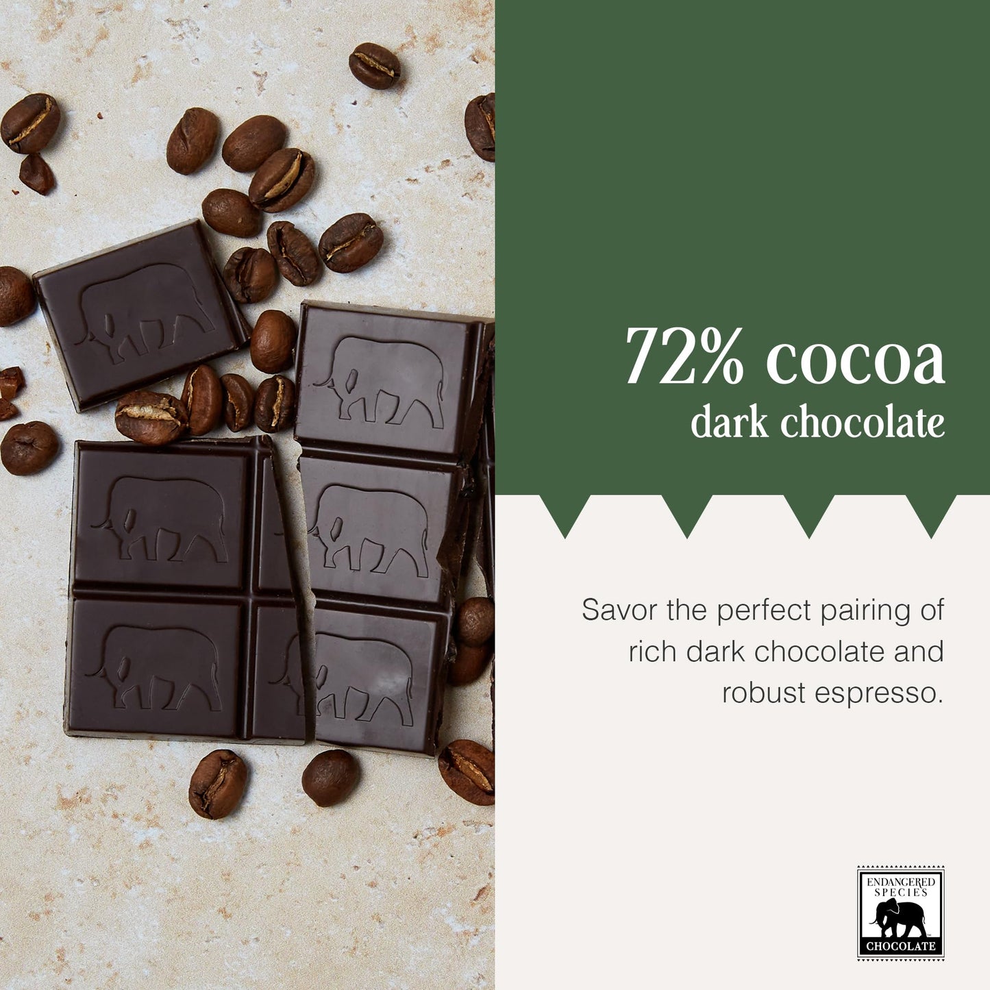 Endangered Species Dark Chocolate Bar with Espresso Beans (72% cocoa)