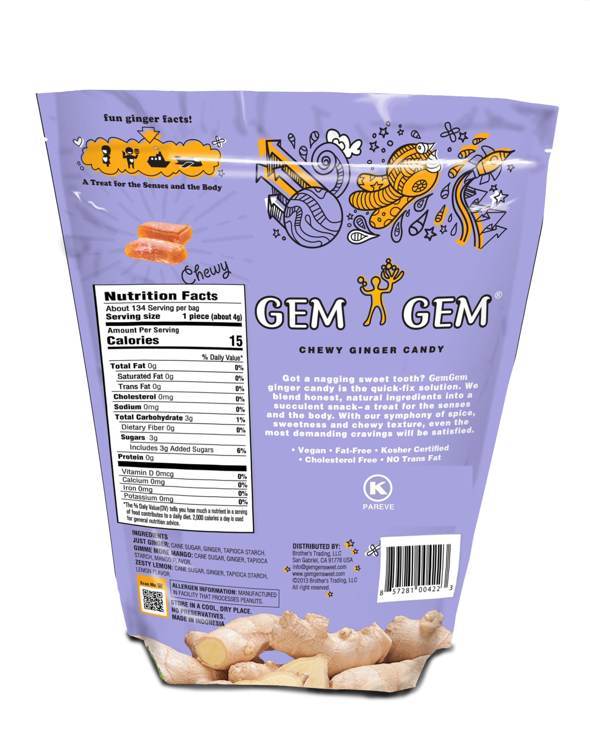Gem Gem Ginger Candy Chewy Ginger Chews (Assorted Flavors, 19oz)