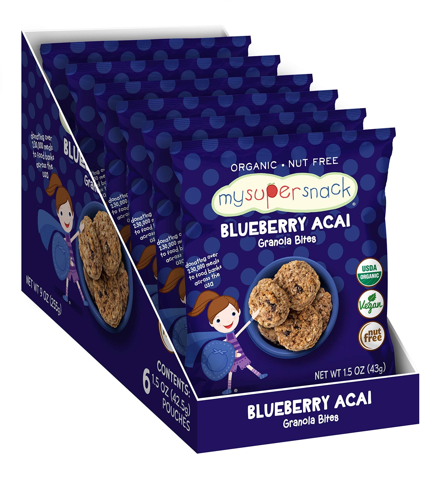 MySuperSnack Organic Granola Bites (Blueberry Acai) - 12 Snack Packs, Healthy Snacks for Kids, Nut Free