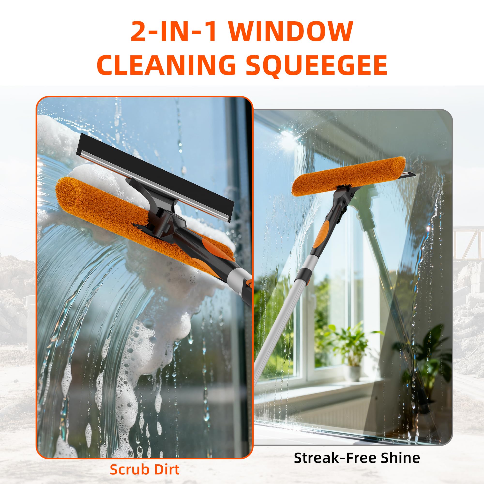 26FT High Window Cleaning Kit with Pole, 2-in-1 Window Squeegee with 5-20 FT Telescoping Extension Pole - Professional Window Washing Kit with Long