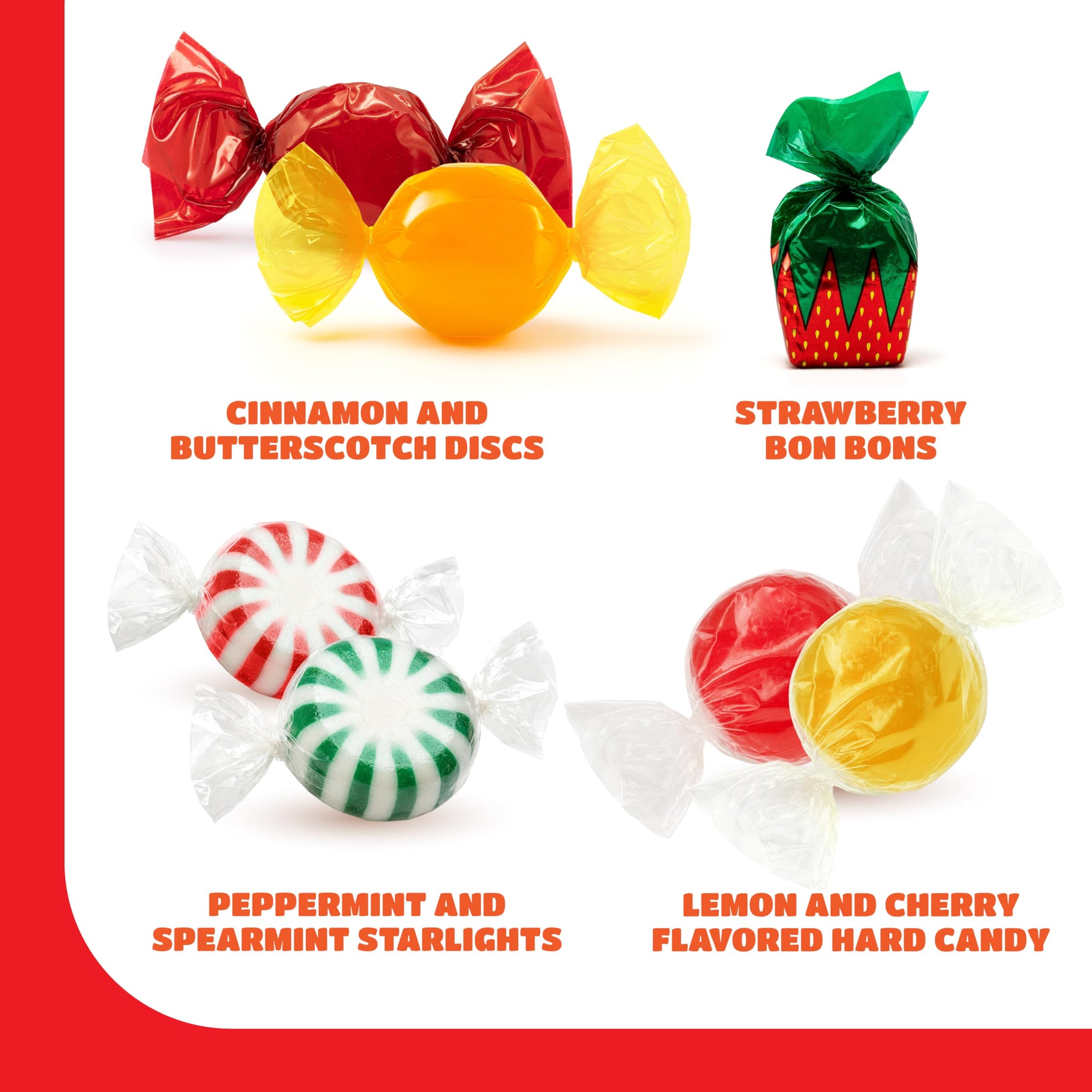 Old Fashioned Candy Assortment - 3 Pound Bulk Pack - Hard Candy Individually Wrapped - Strawberry Bon Bons, Cinnamon, Butterscotch, Fruit & Mint