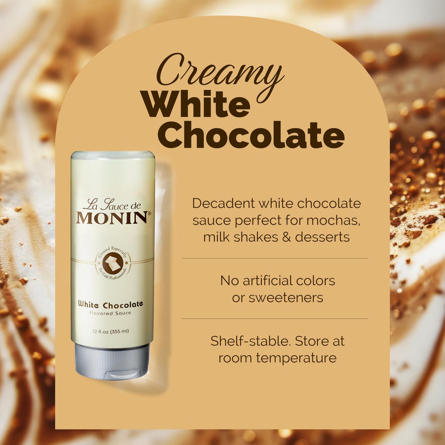 Monin - Gourmet White Chocolate Sauce, Creamy and Buttery, Great for Desserts, Coffee, and Snacks, Gluten-Free, Non-GMO (12 Ounce)