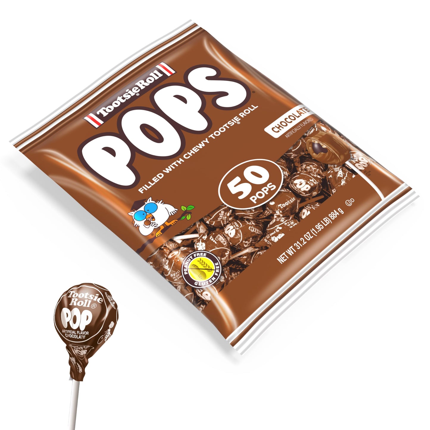 Tootsie Pops Single Flavor Bag - Chocolate Flavored Lollipops with Chocolatey Center - Individually Wrapped Hard Candy - Brown Candy - Peanut Free