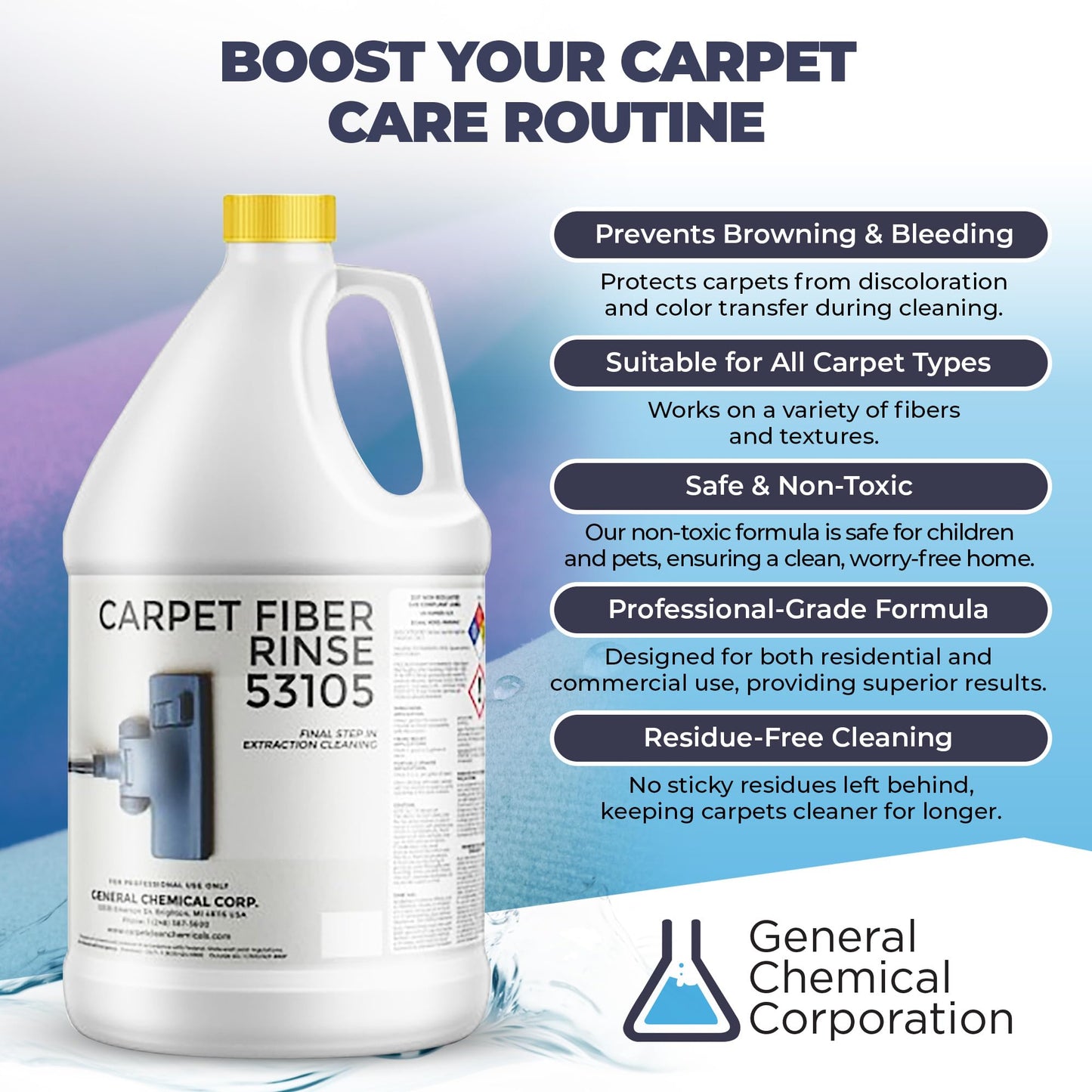 CarpetGeneral- Carpet Fiber Rinse & Odor Neutralizer Solution 53105|Prevent Browning, Bleeding & Odors with Top Carpet Cleaner Liquid|Carpet Fiber