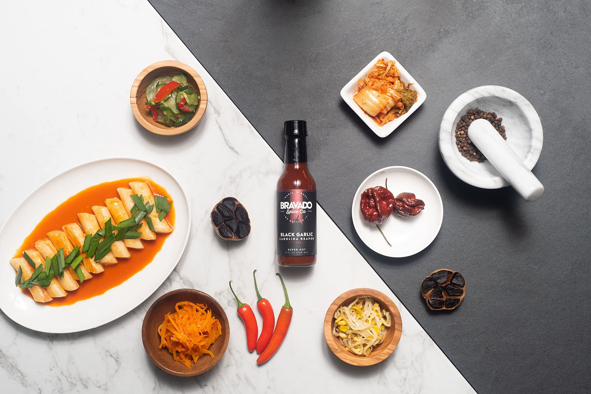 Bravado Spice Black Garlic Carolina Reaper Hot Sauce | Gourmet Sauce for Wings & Ramen | Featured on Hot Ones Season 6