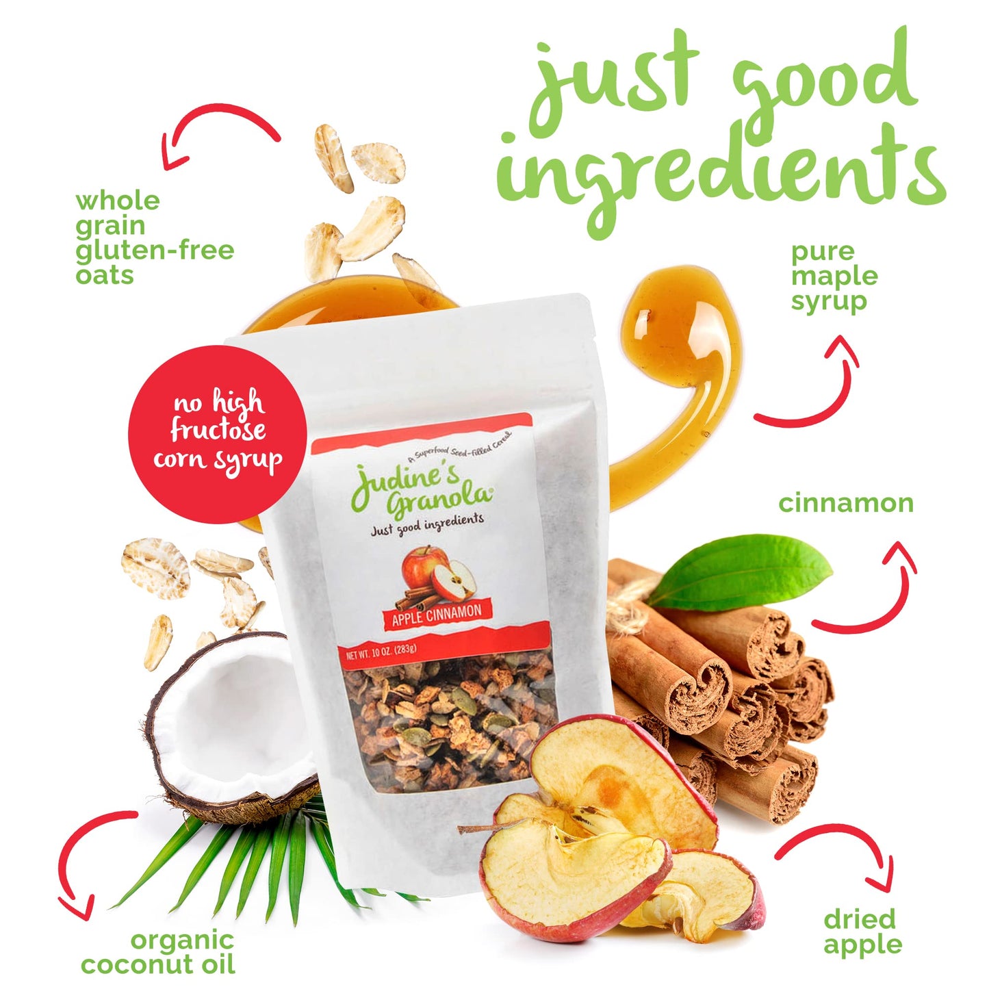 Judine's Granola Healthy Whole Grain Oats, Apple Cinnamon, 10 Ounces, Pack of 1