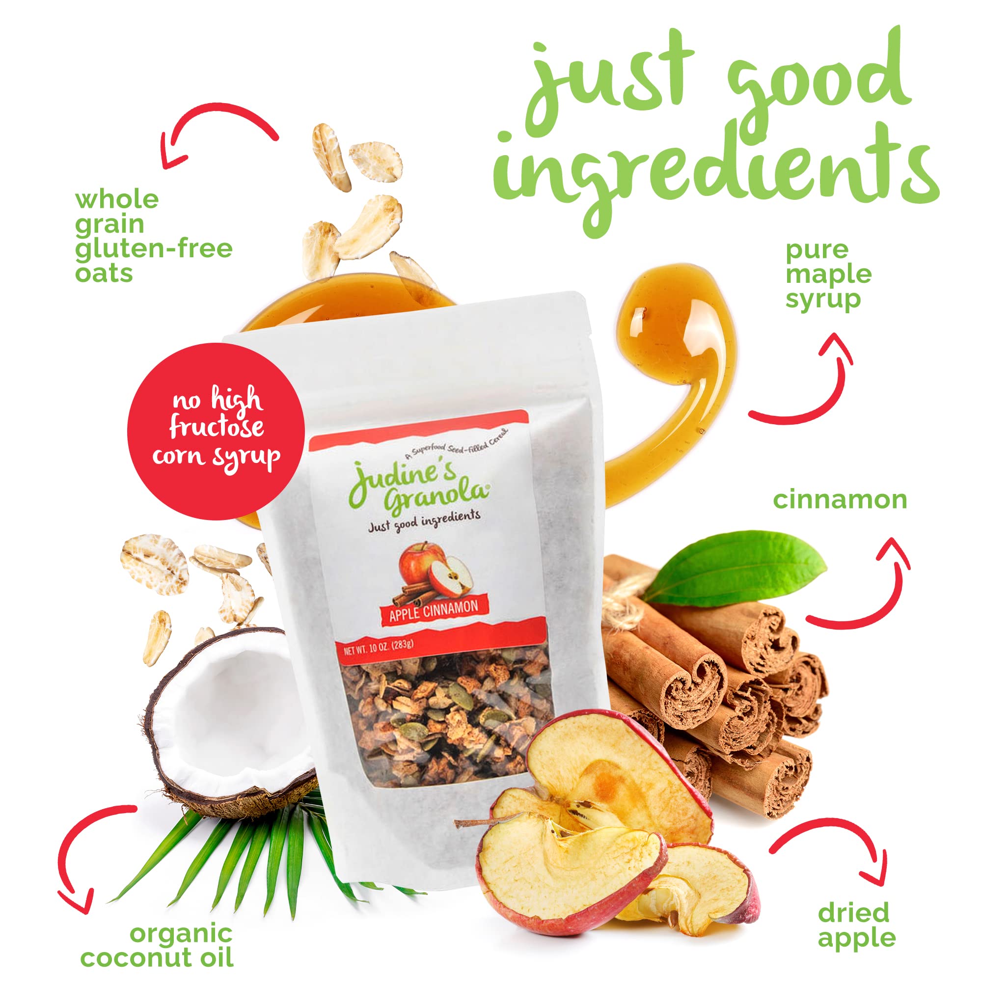 Judine's Granola Healthy Whole Grain Oats, Apple Cinnamon, 10 Ounces, Pack of 1