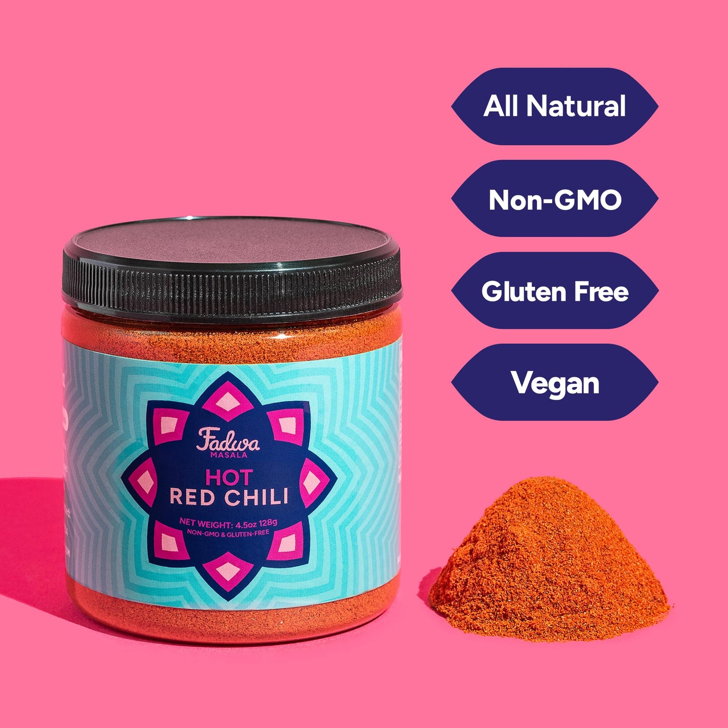 Fadwa Masala Hot Red Chili Powder - 4.5 oz Jar, Authentic Desi Spices for Pakistani & Indian Cooking - No Artificial Ingredients - Gluten Free
